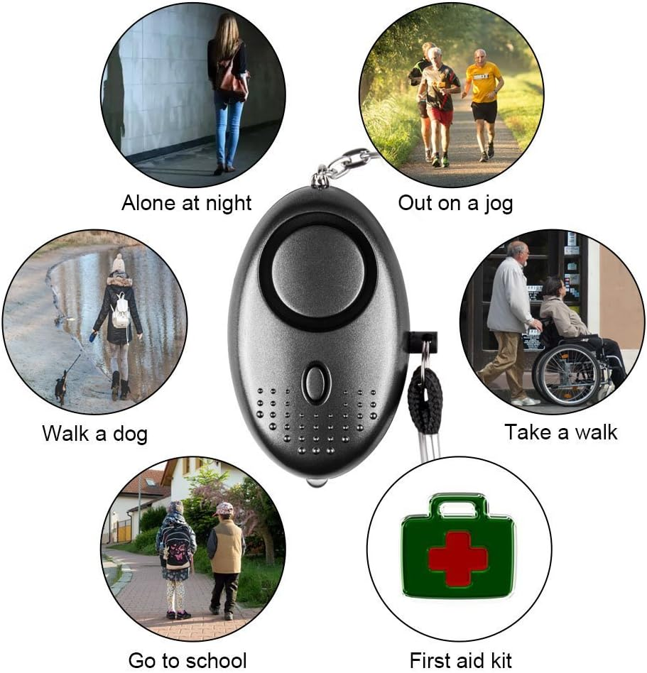 Persönlicher Alarm mit Beispielen: allein nachts, joggen, Hund Gassi, Rollstuhlfahrer, Kinder zur Schule, Erste-Hilfe-Kasten.