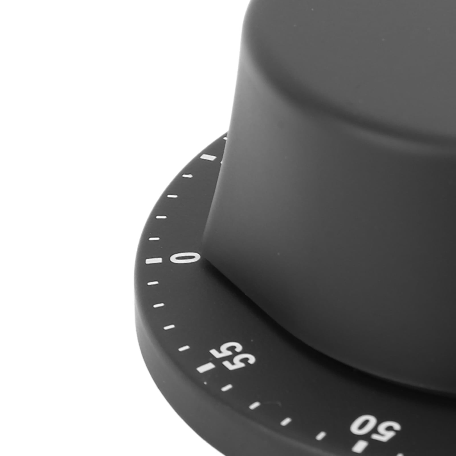 Ein schwarzer Timer mit weißen Markierungen und Zahlen von 0 bis 55.