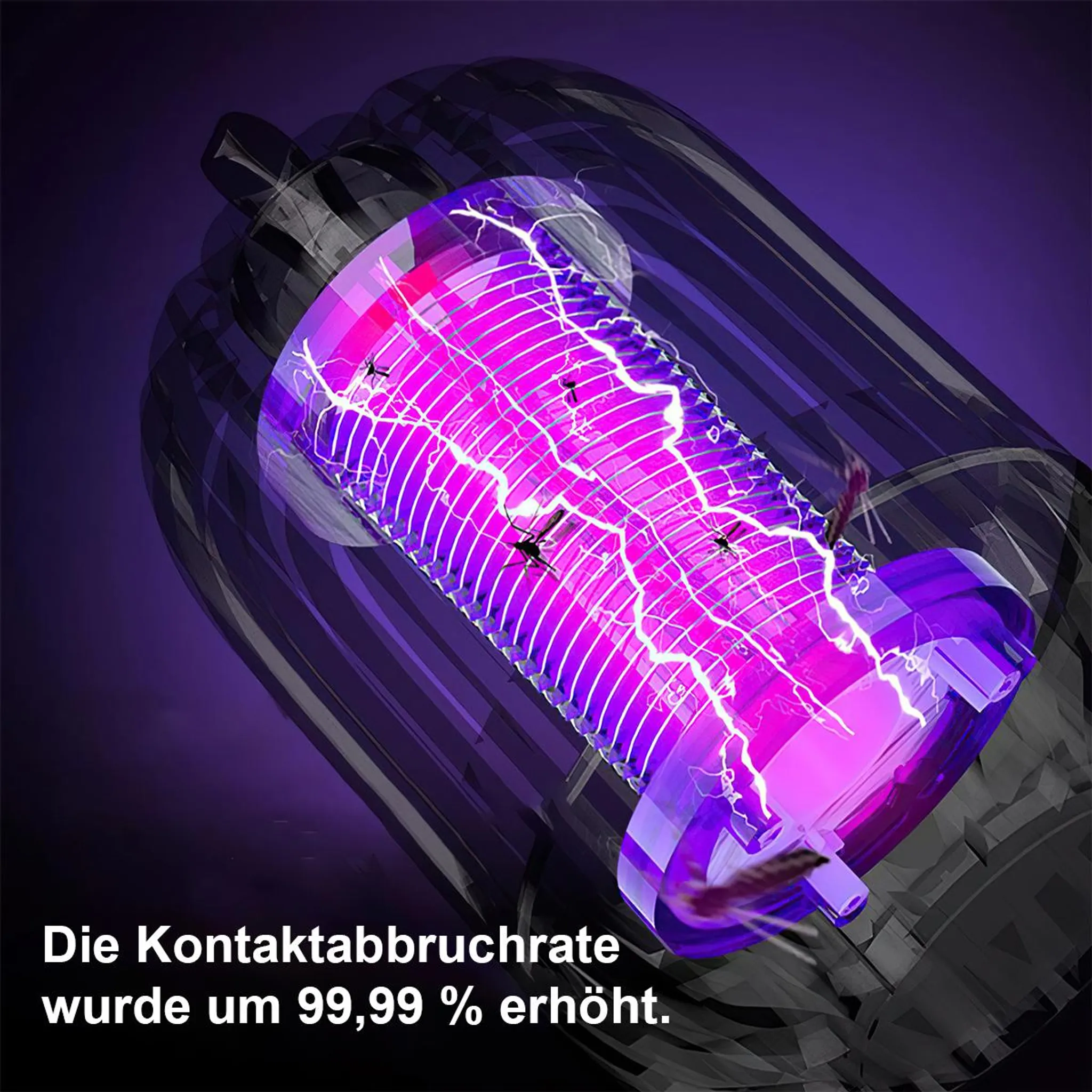 Insekten werden von einem lila Licht und Blitz angezogen.