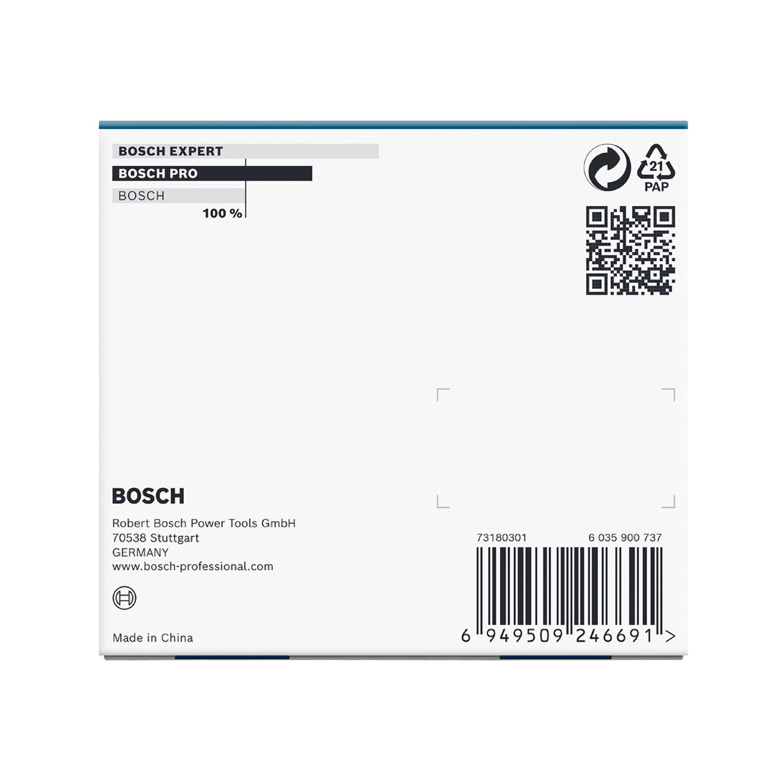 Bosch Pro Verpackung mit QR-Code, Barcode und Adressangaben.