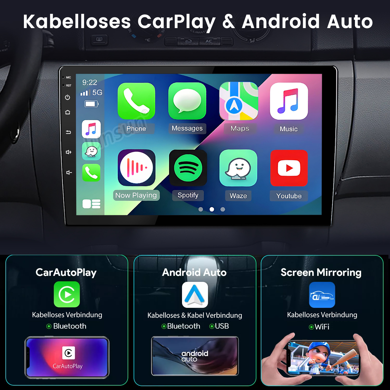 Auto-Infotainment mit CarPlay, Android Auto & Screen Mirroring.