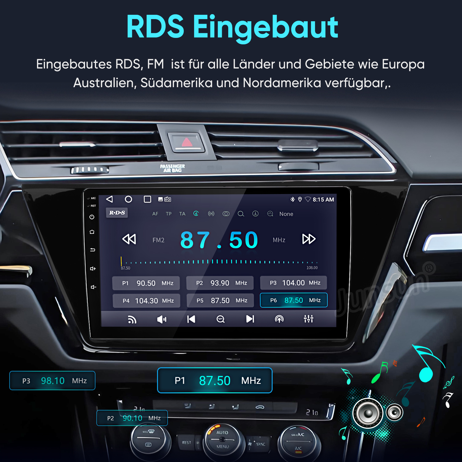 Einbau-Autoradio mit RDS/FM, zeigt Frequenz 87.50 MHz an.