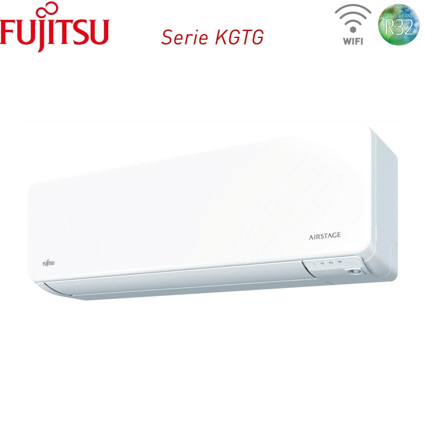 Condizionatore bianco Fujitsu Serie KGTG con WiFi e refrigerante R32.