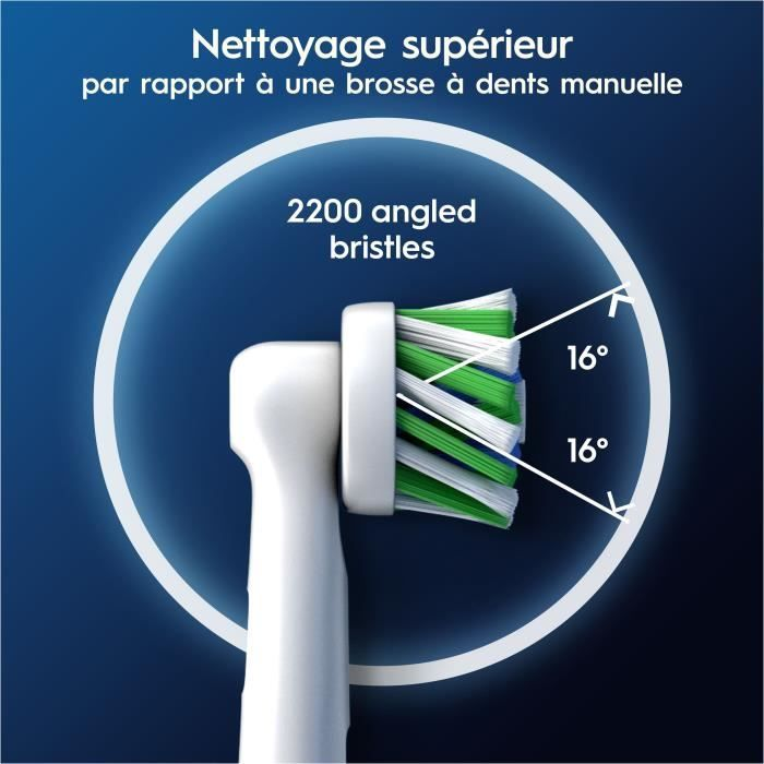Testina spazzolino elettrico con 2200 setole angolate a 16°.