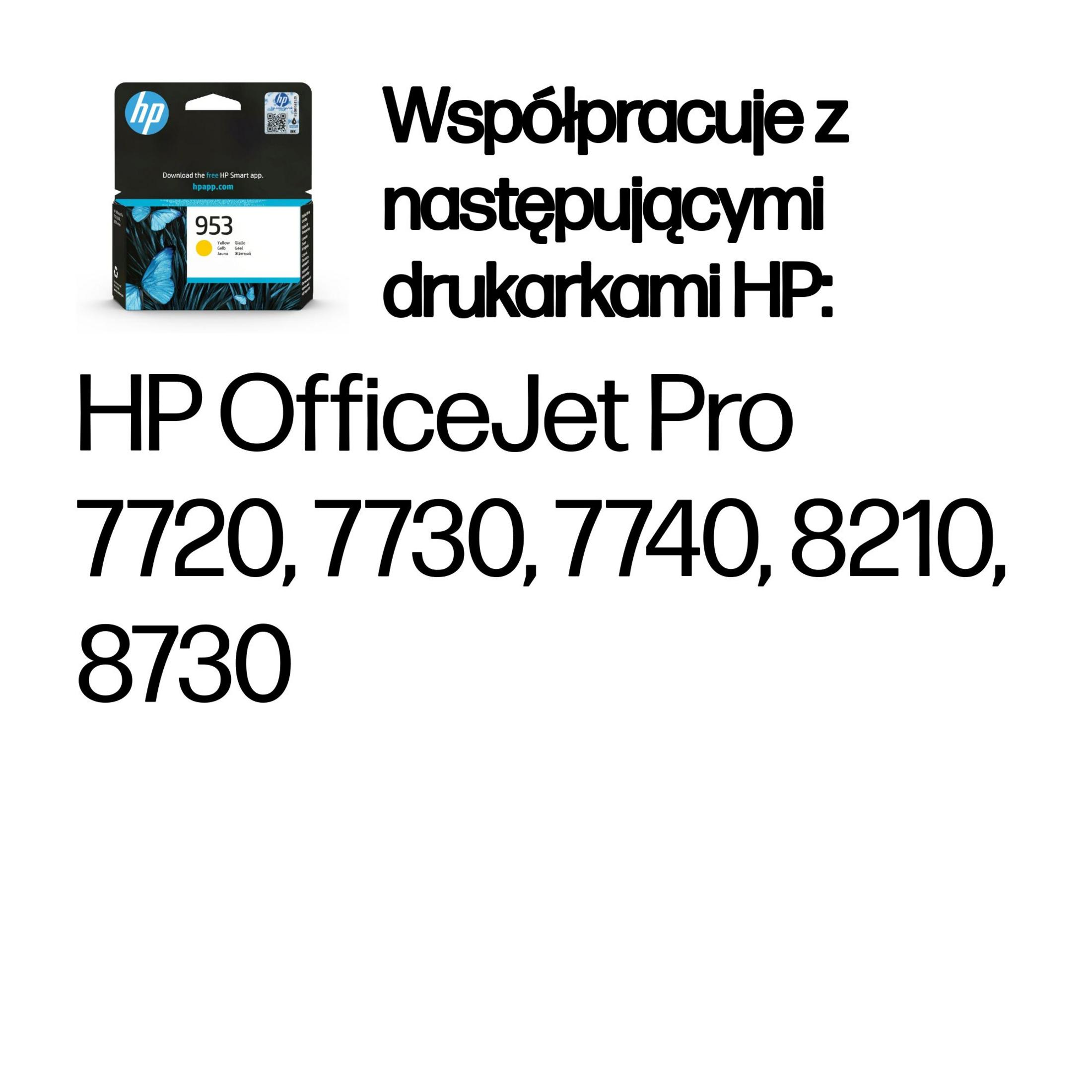 Cartuccia d'inchiostro HP 953 gialla e stampanti HP OfficeJet Pro compatibili.
