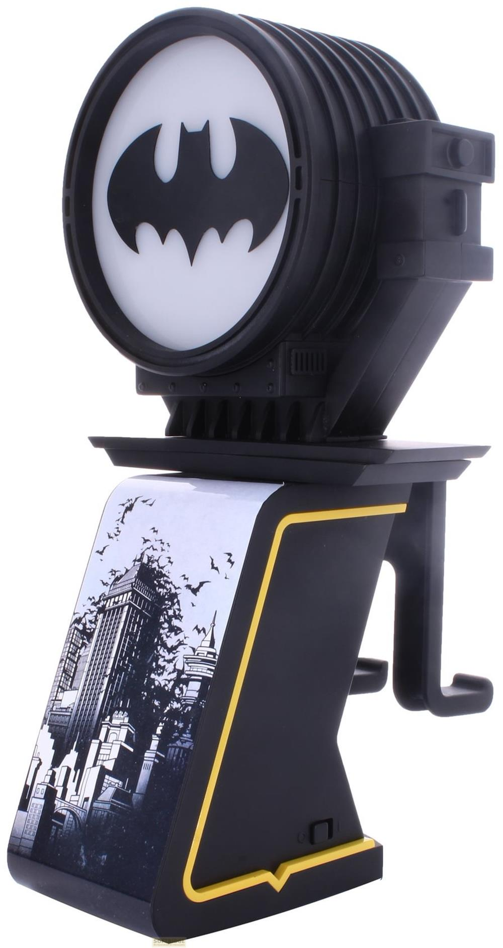 Proiettore Bat-Signal nero con skyline di Gotham City e pipistrelli.