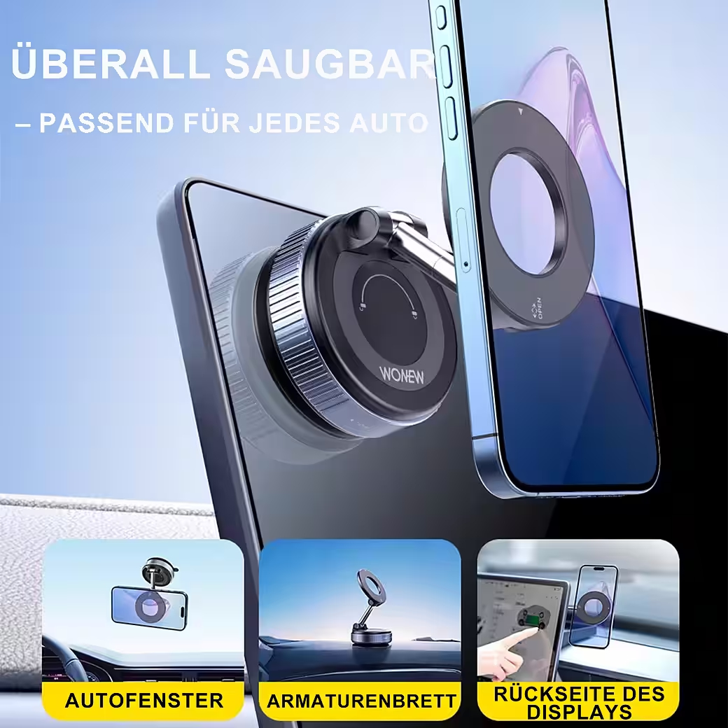 Ein Handyhalter mit Saugnapf für Autoscheiben, Armaturenbretter und Displays.