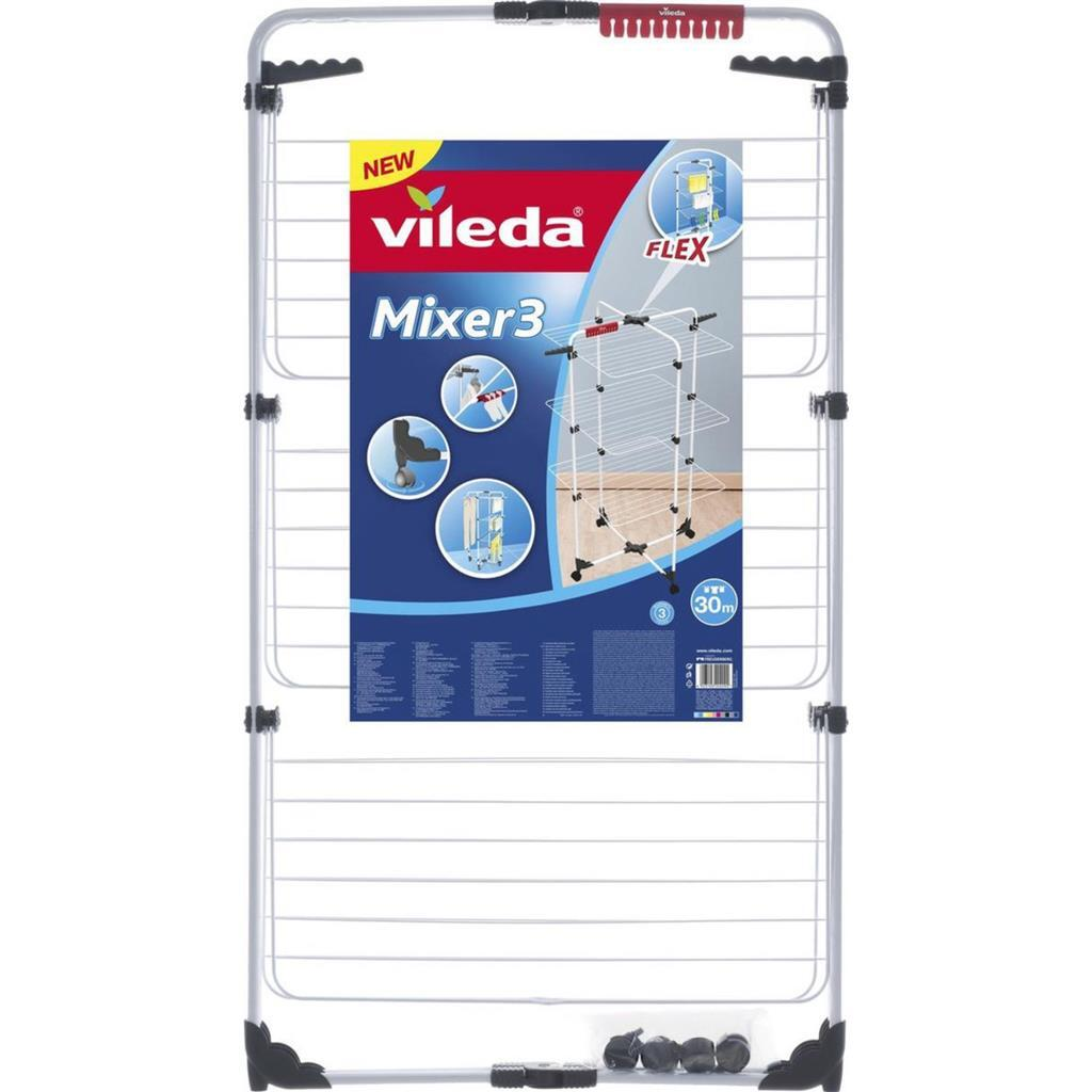 Vileda Mixer3 Wäscheständer mit drei Ebenen und flexiblen Flügeln.