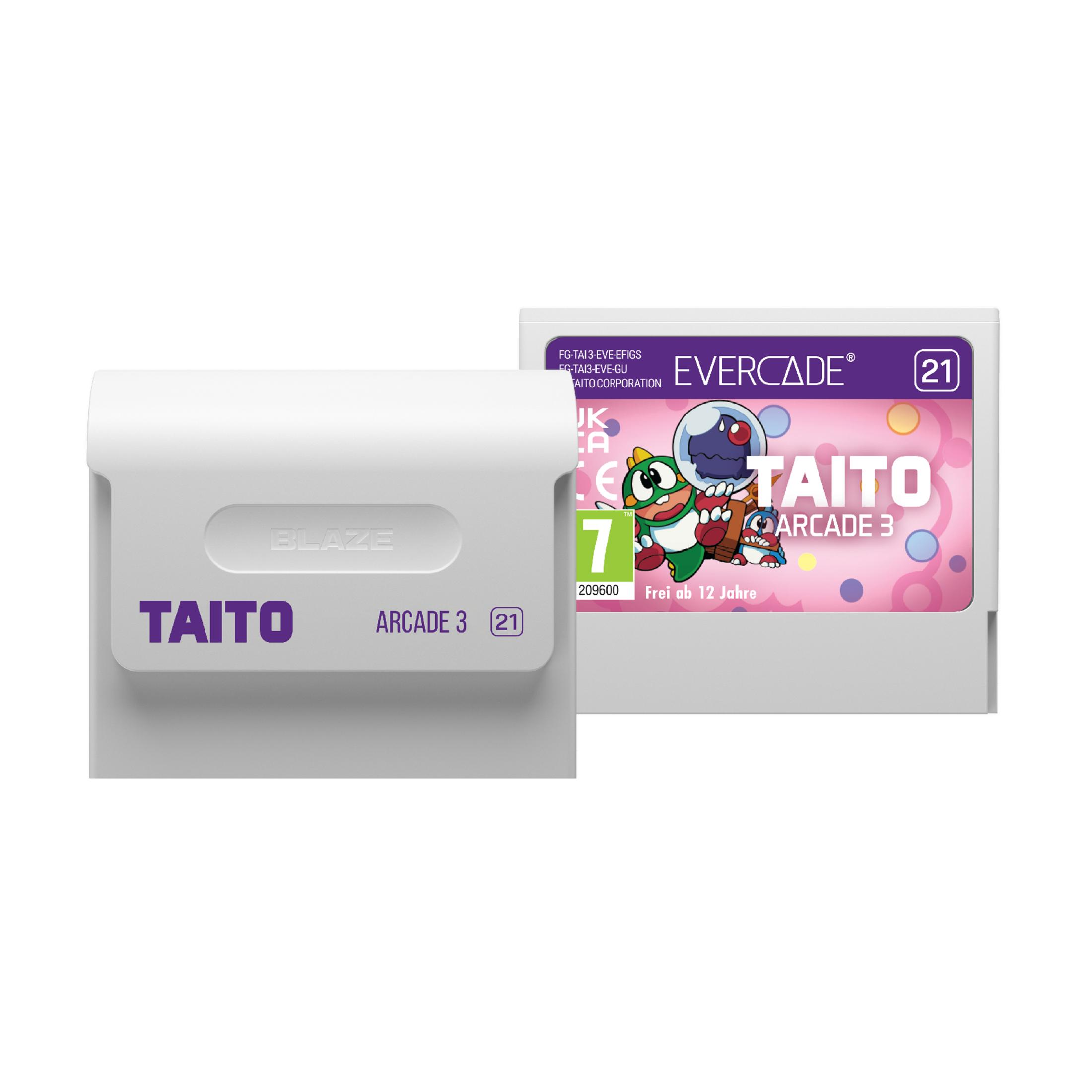 Due cartucce di gioco Evercade, una con etichetta "TAITO ARCADE 3".