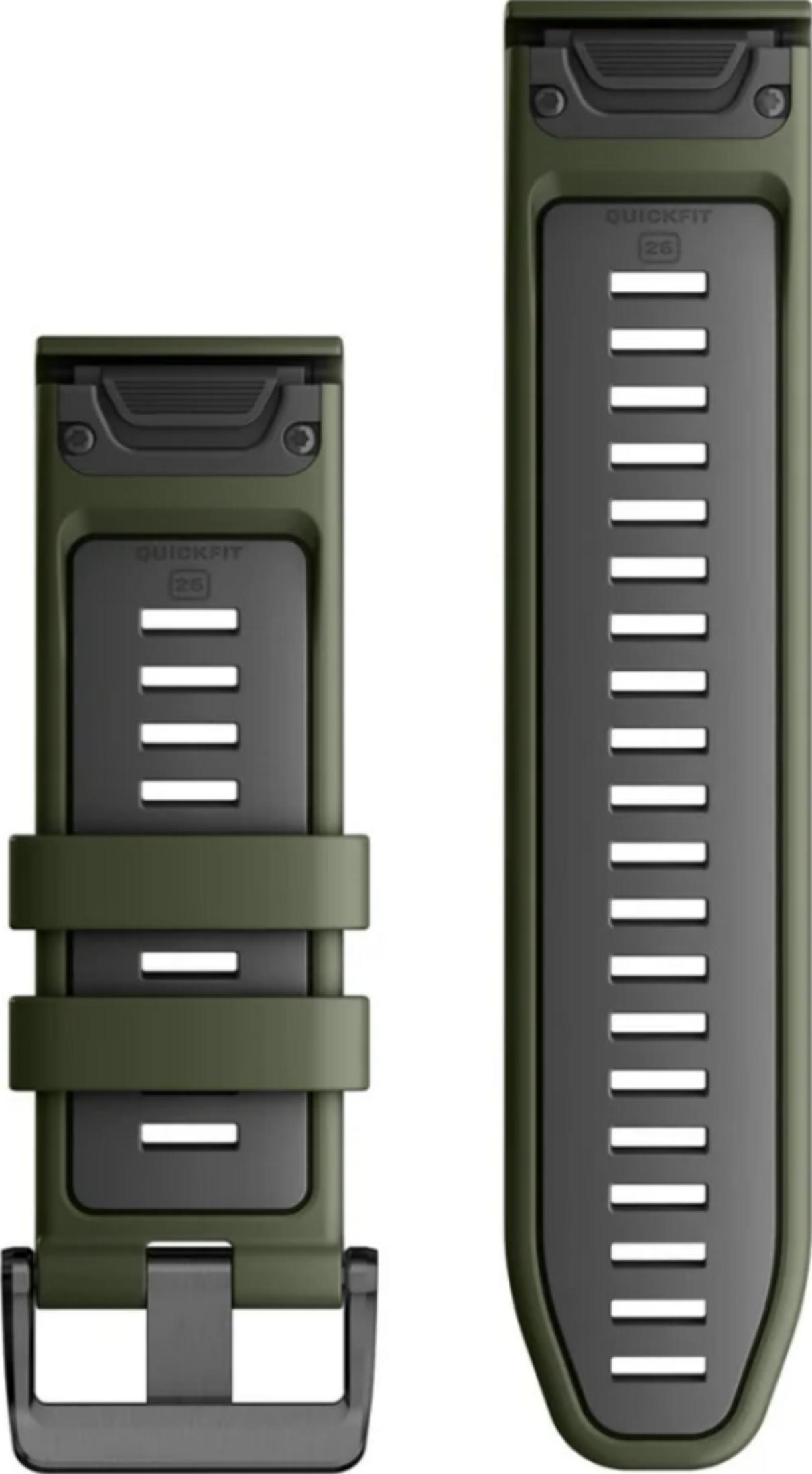 Due cinturini verdi QuickFit con fibbie e cinturini neri.