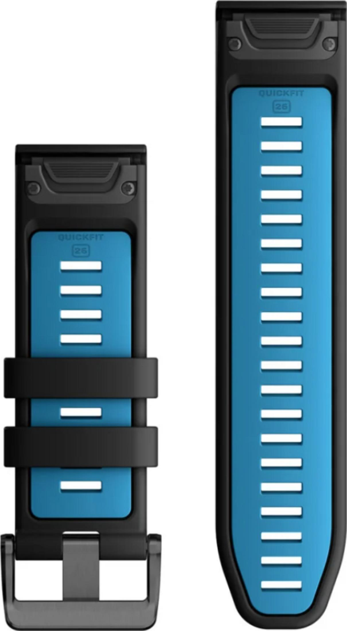 Due cinturini per orologio blu e neri con fessure uno accanto all'altro.