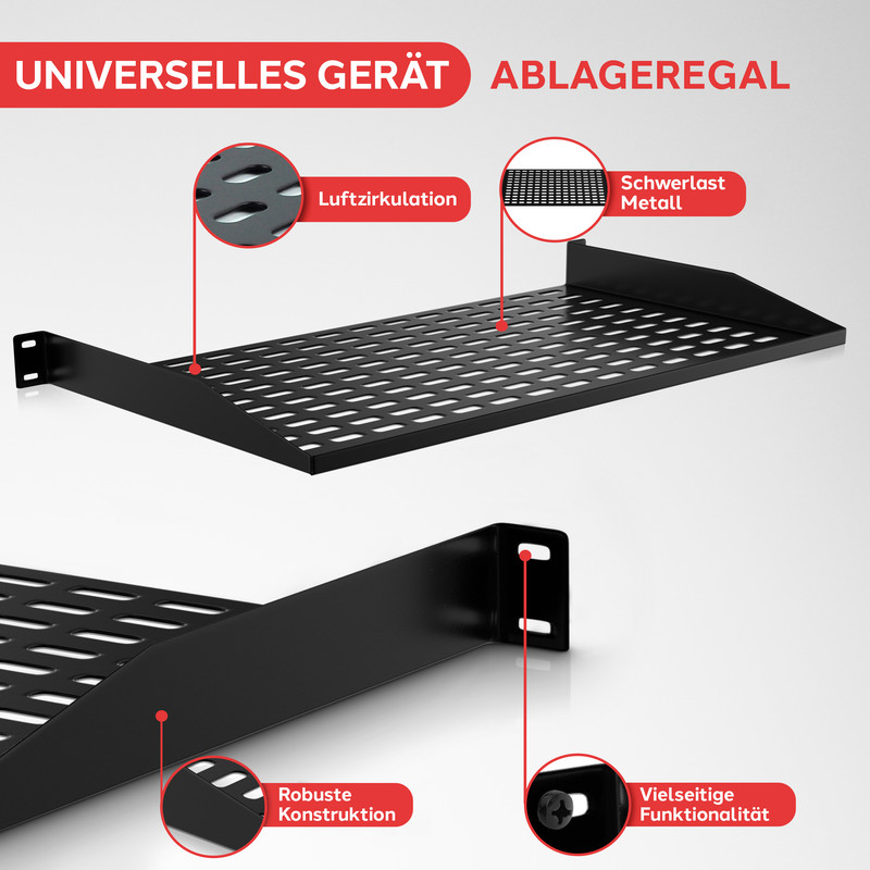 Schwarzes Lochblech für Universalgeräte, zeigt Belüftung und robuste Konstruktion.