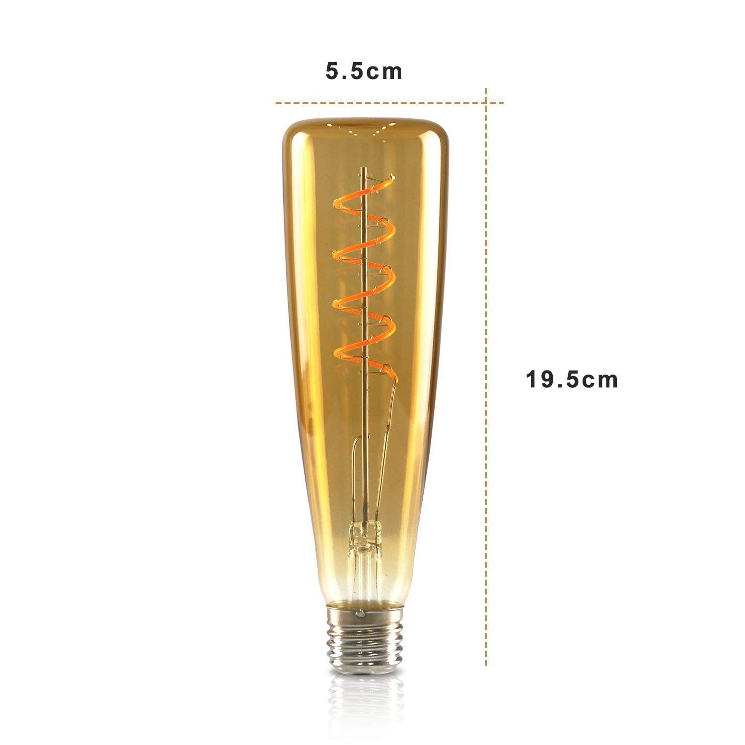 Eine bernsteinfarbene Edison-Glühbirne mit Spiralwendel, 19,5 cm hoch.