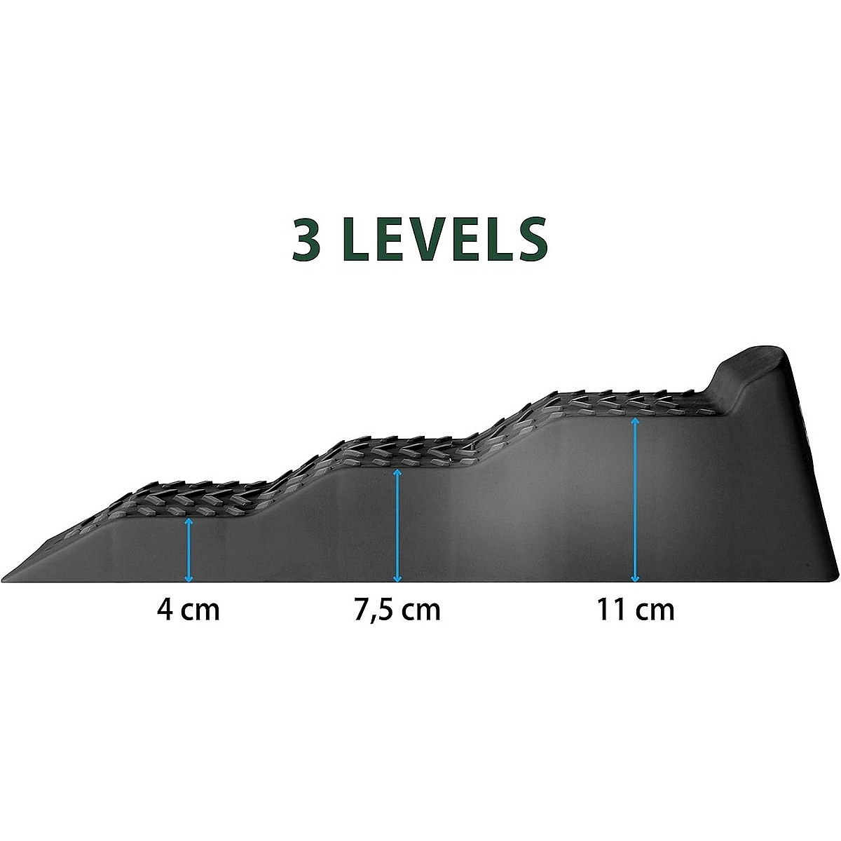 Cuneo nero a 3 livelli, altezze 4 cm, 7,5 cm, 11 cm.