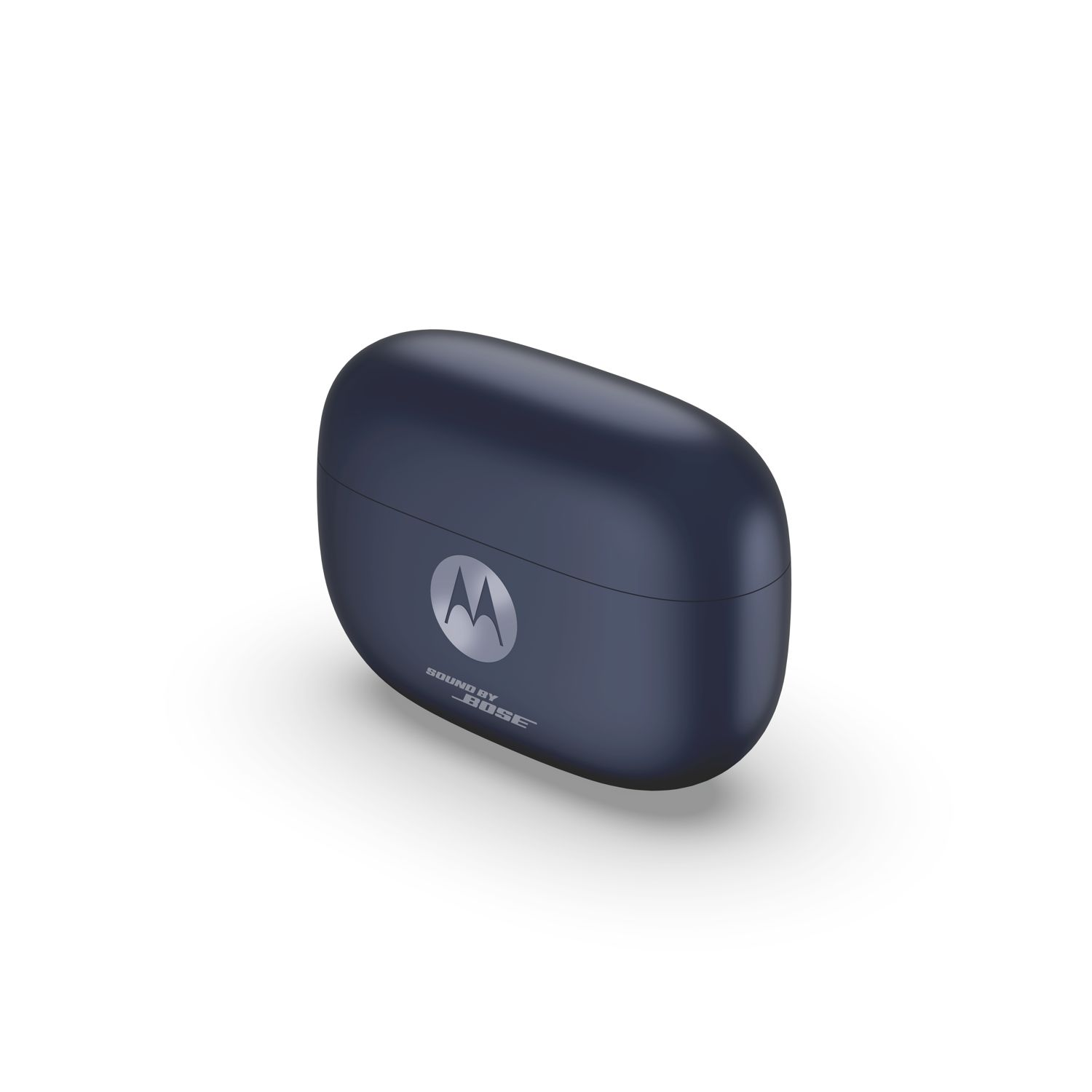 Dunkelblaue Motorola-Kopfhörerhülle mit Motorola- und Bose-Logo auf weißem Hintergrund.