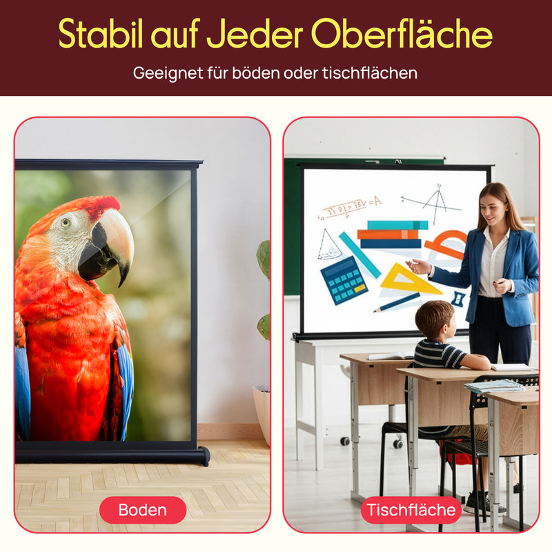 Ein Papagei auf dem Boden und eine Lehrerin mit Kind am Tisch.
