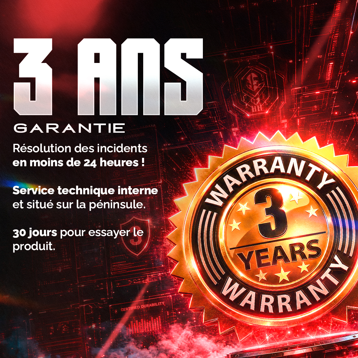 3 Años de Garantía: Incidencias resueltas en menos de 24h. Soporte en península. 30 días.