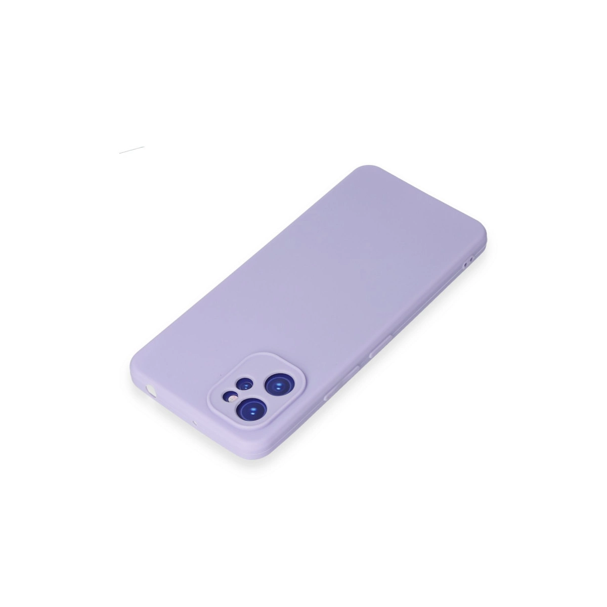 Açık mor telefon kılıfı, beyaz arka planda kamera kesiği.