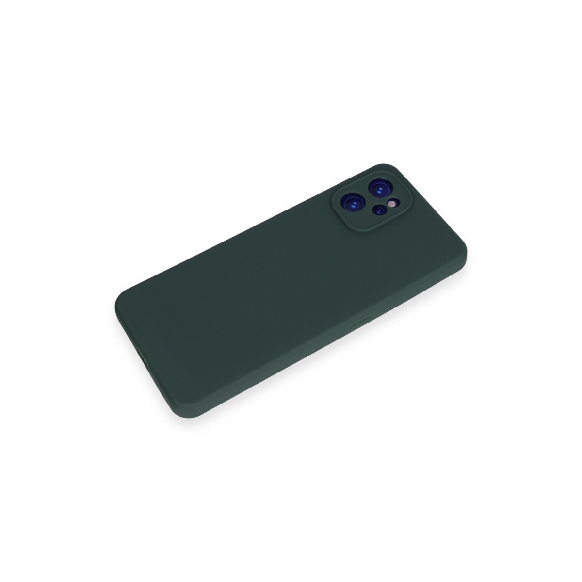 Arkada üçlü kamera lensli koyu yeşil telefon kılıfı.