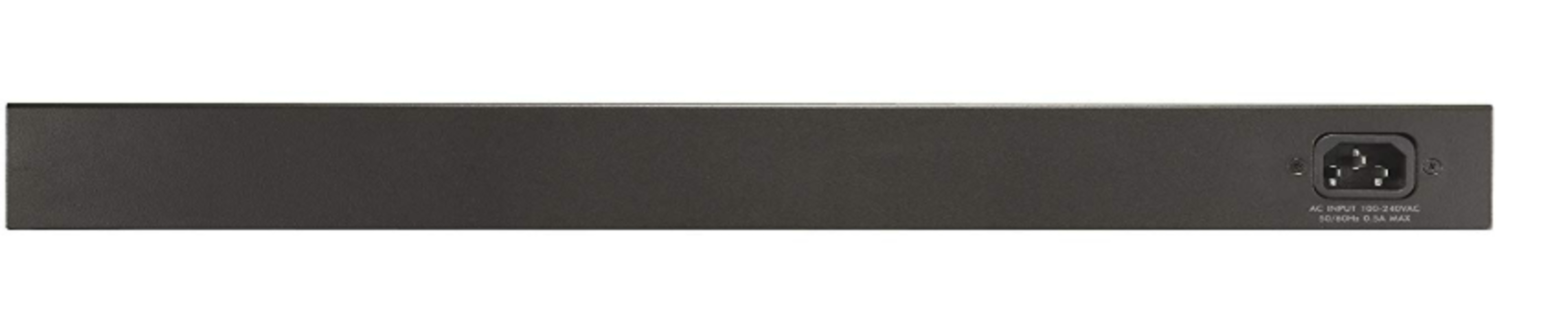 Alimentatore nero con connettore IEC ed etichetta.