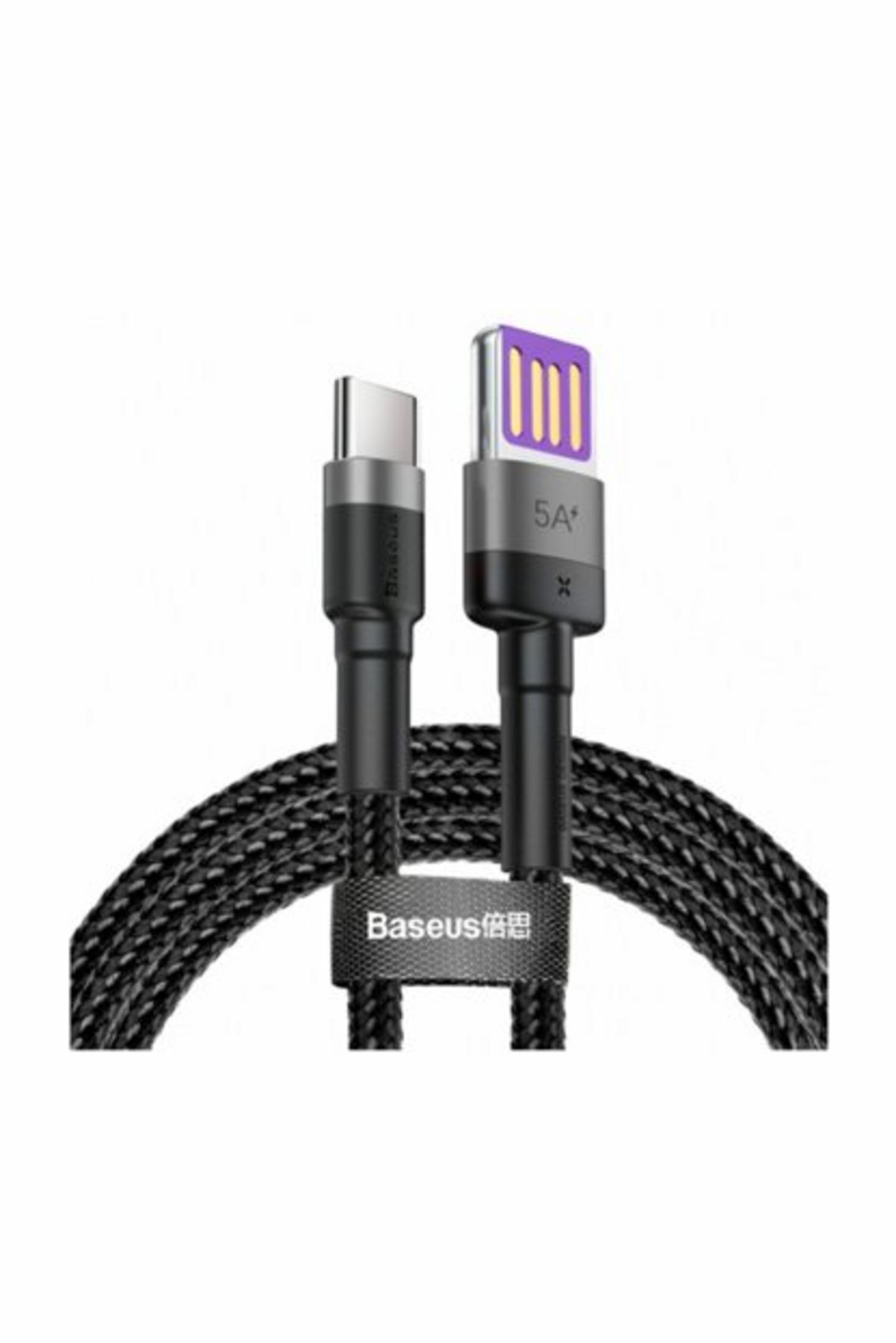 Un cavo USB-C a USB-A nero con due connettori e scritta "5A".