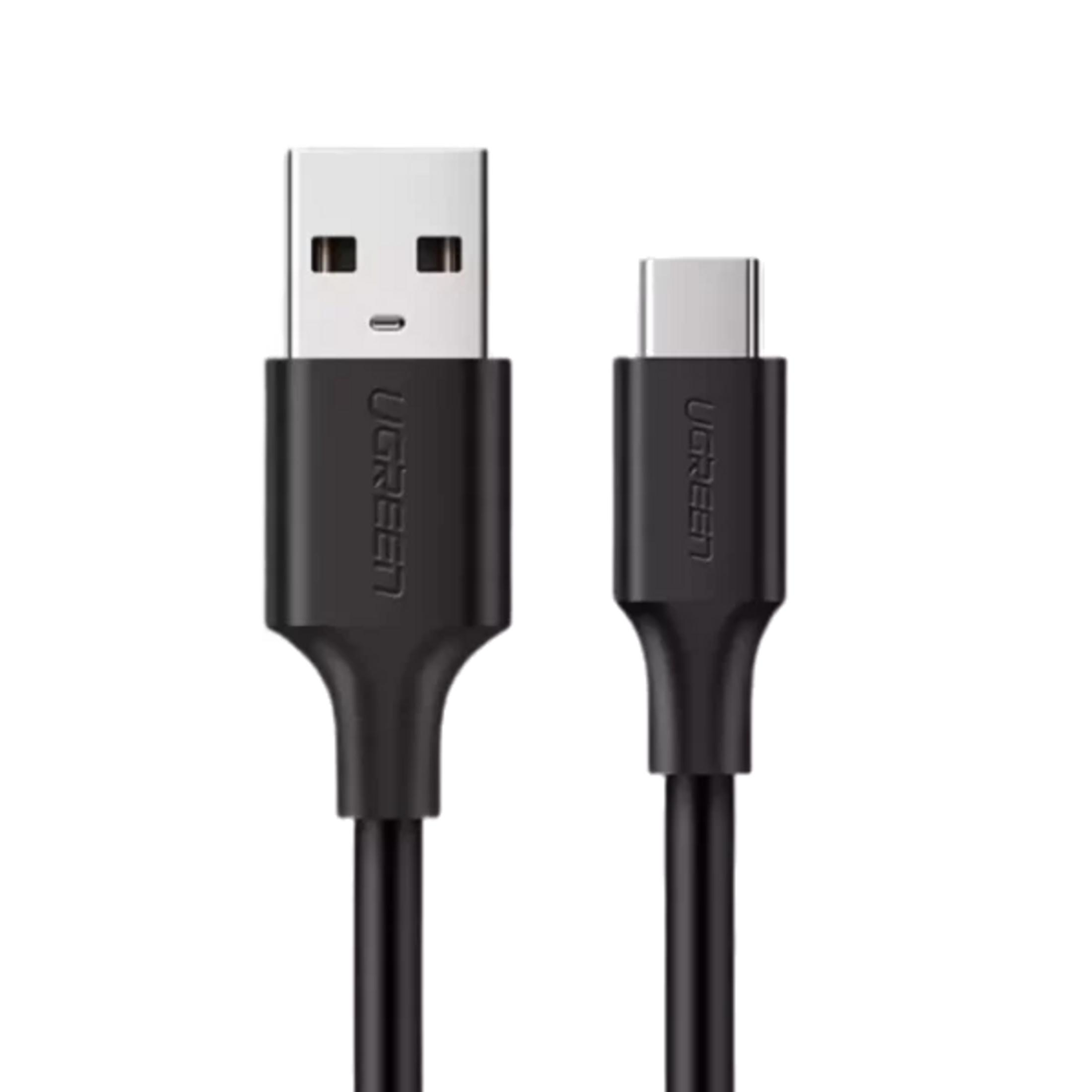 Ein schwarzes USB-A-zu-USB-C-Kabel mit UGREEN-Logo auf weißem Hintergrund.