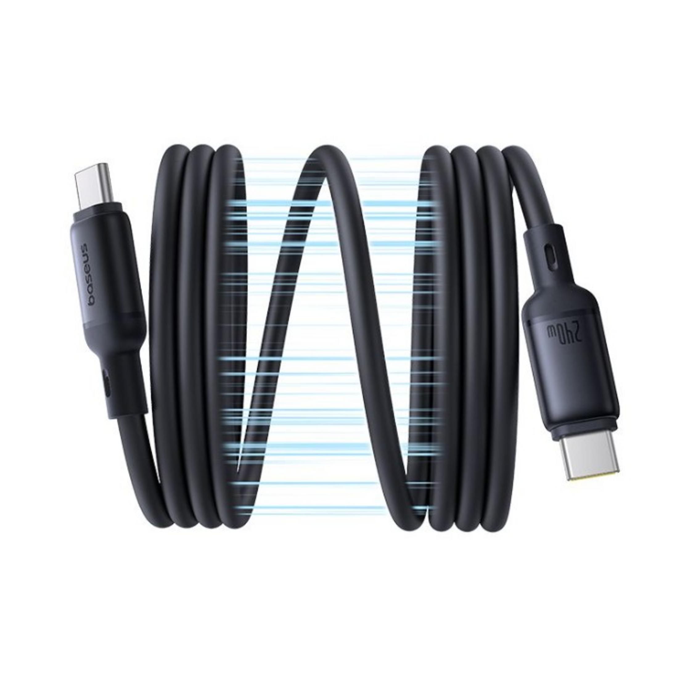 Cavo USB-C nero con marchio 240W, su sfondo bianco.