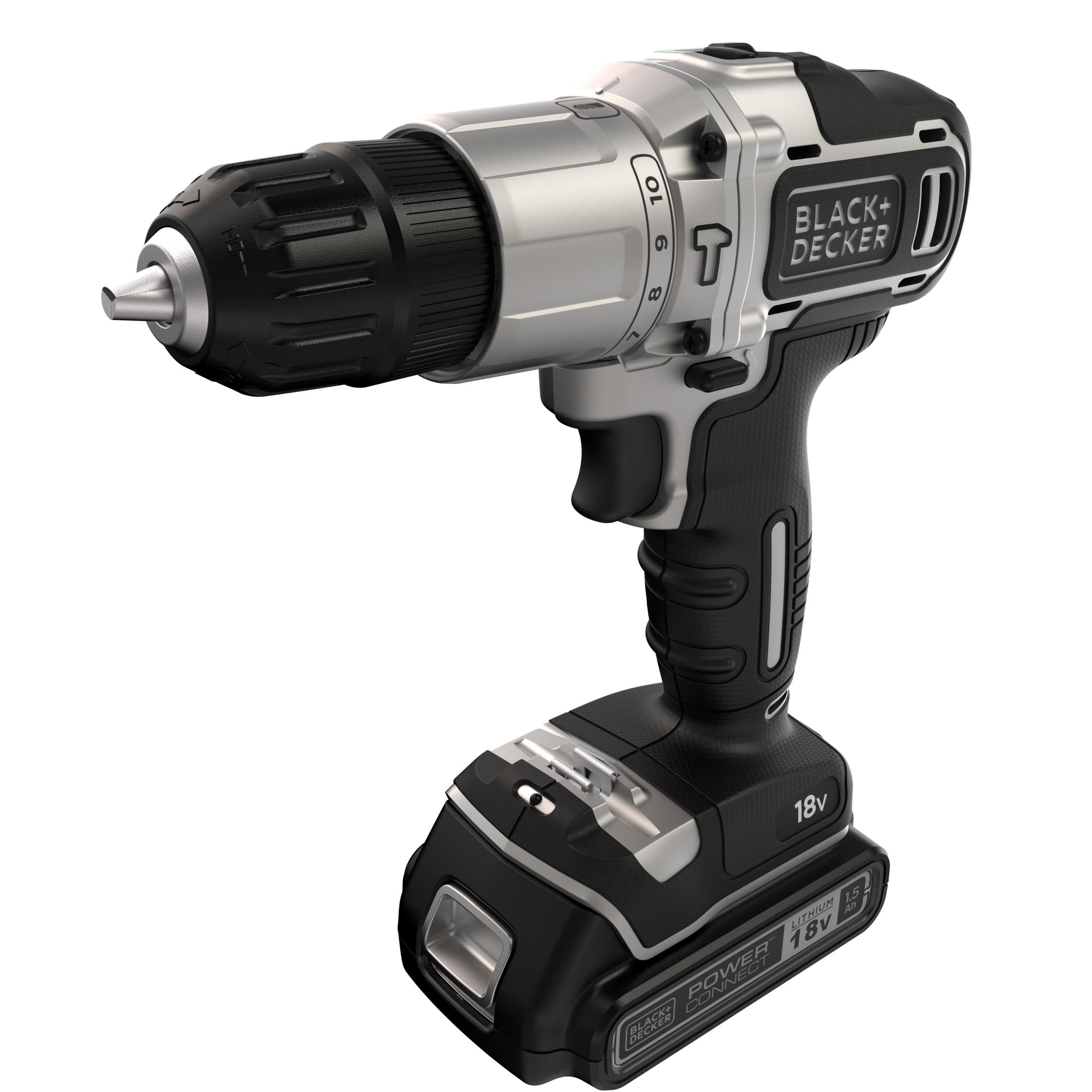 Gümüş ve siyah kablosuz Black+Decker matkap.