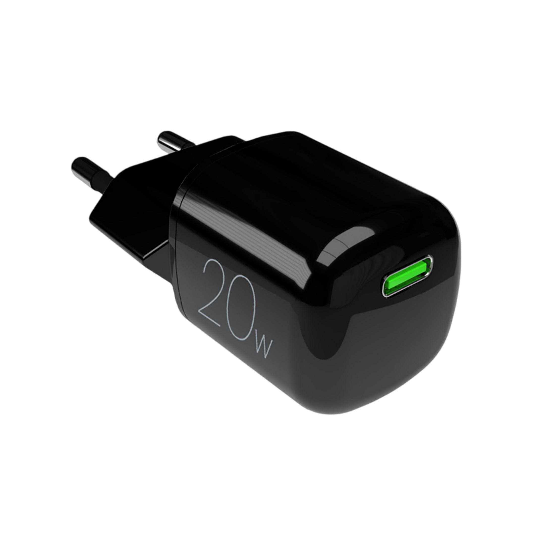 Adattatore di alimentazione nero da 20W con striscia verde.