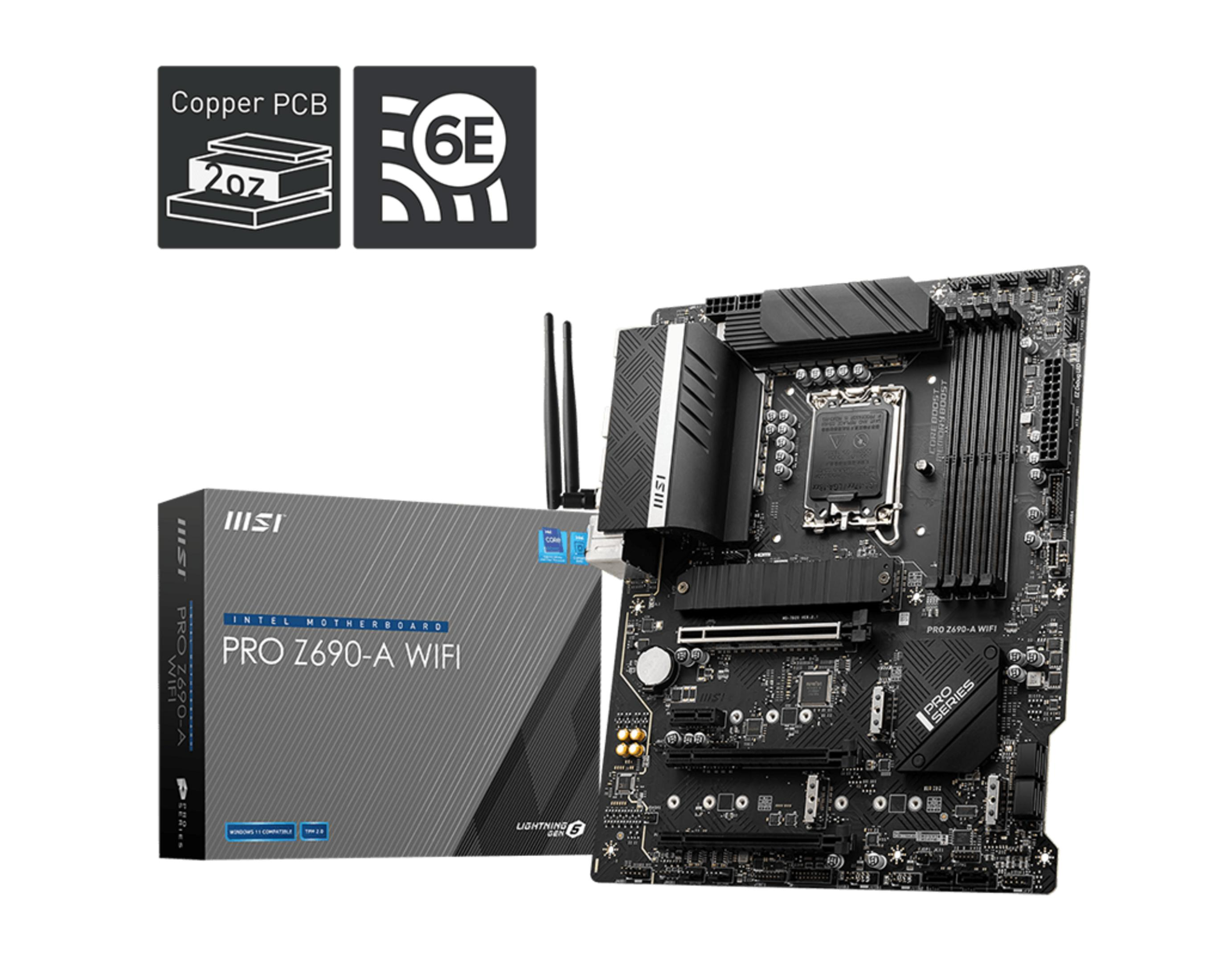 Placa base MSI Pro Z690-A WIFI con caja e icono de PCB de cobre de 2 oz.