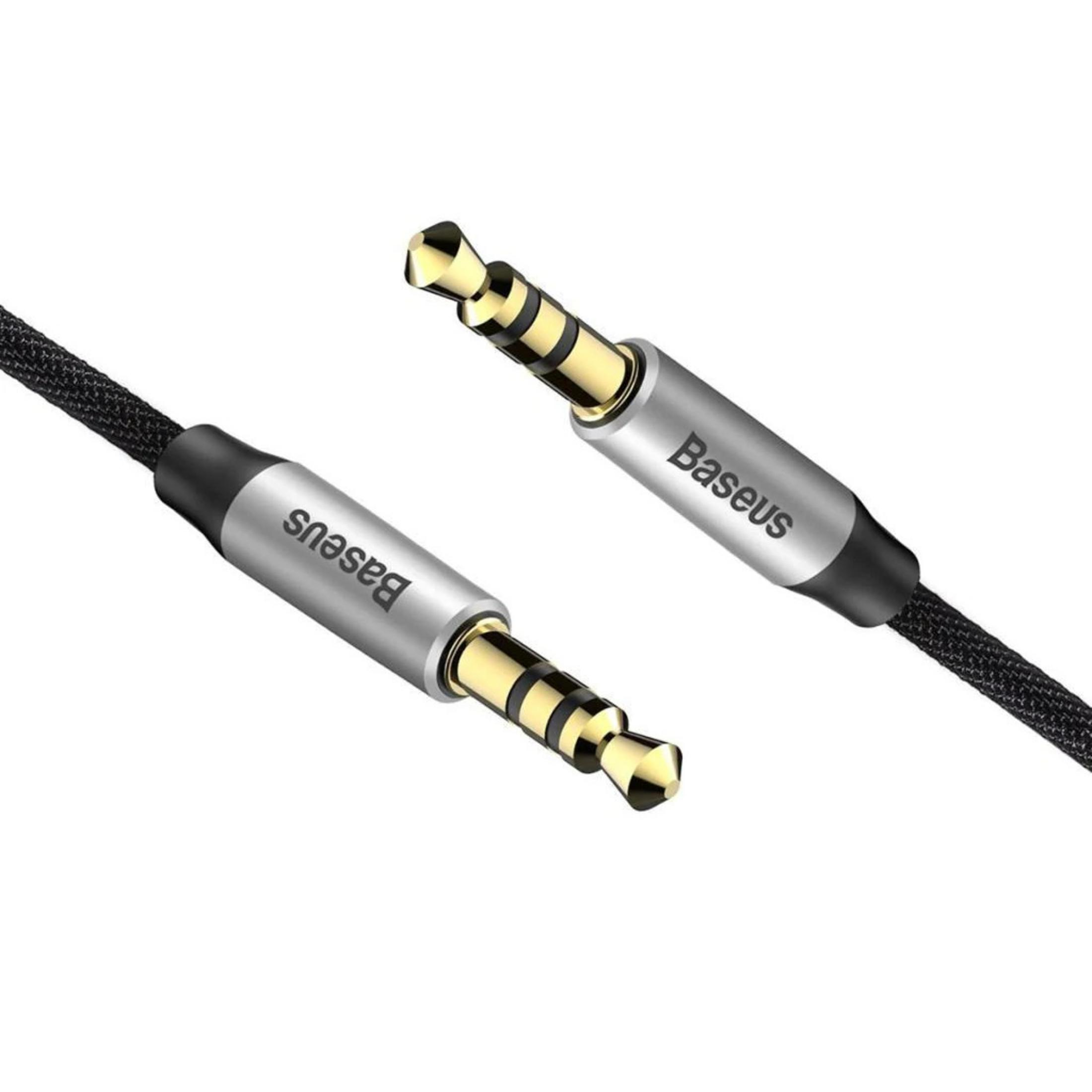 Due jack audio dorati da 3,5 mm su cavi neri con estremità argentate.