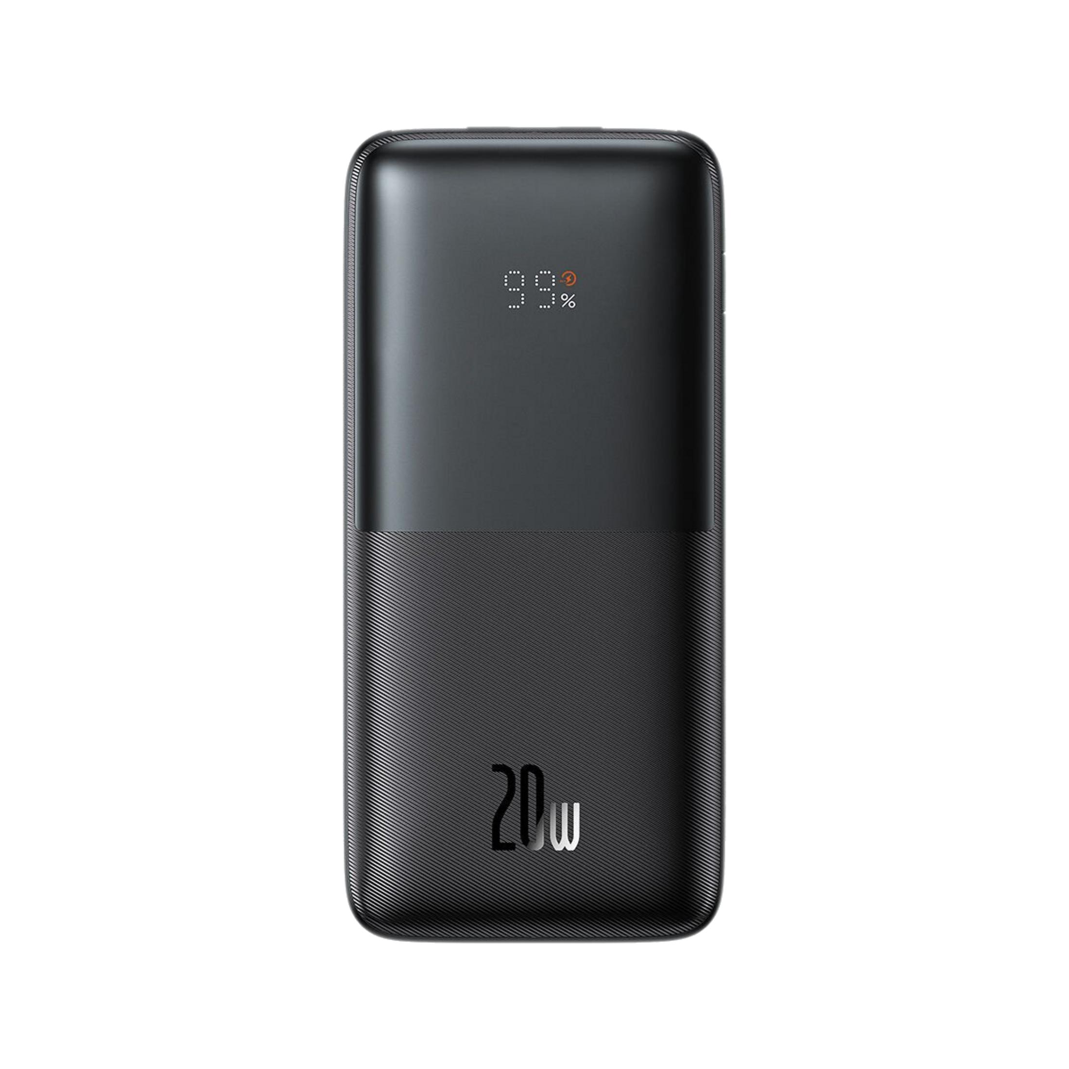 Power bank nero con display di carica 99% e 20W.