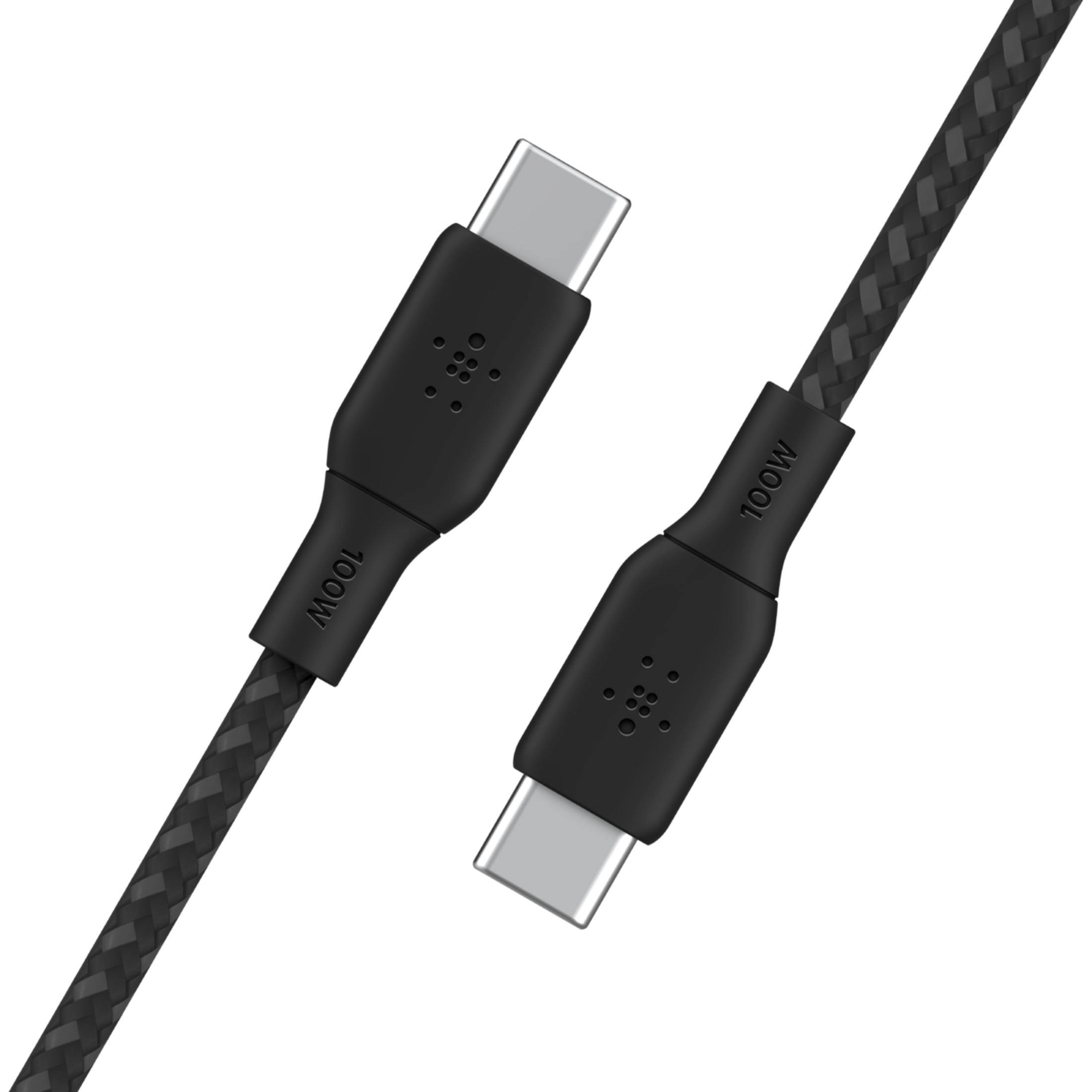 Dos cables USB-C negros con marca de 100W sobre fondo blanco.