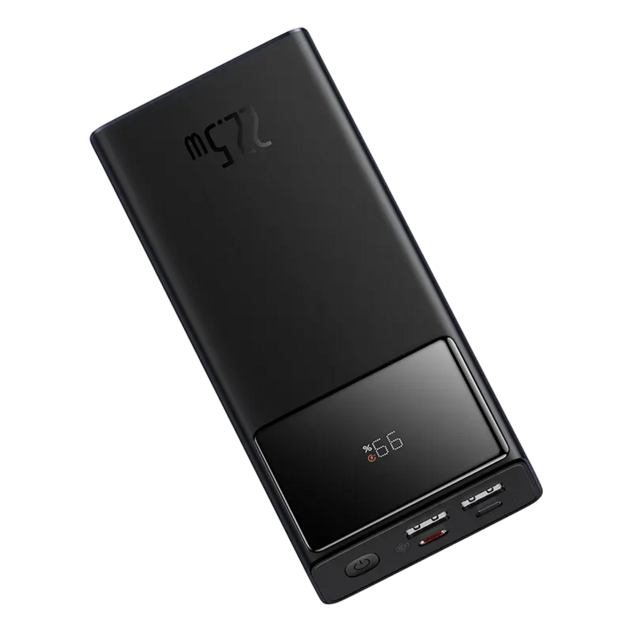 Schwarzes Powerbank mit digitaler Anzeige für 22,5W und 99% Ladung.