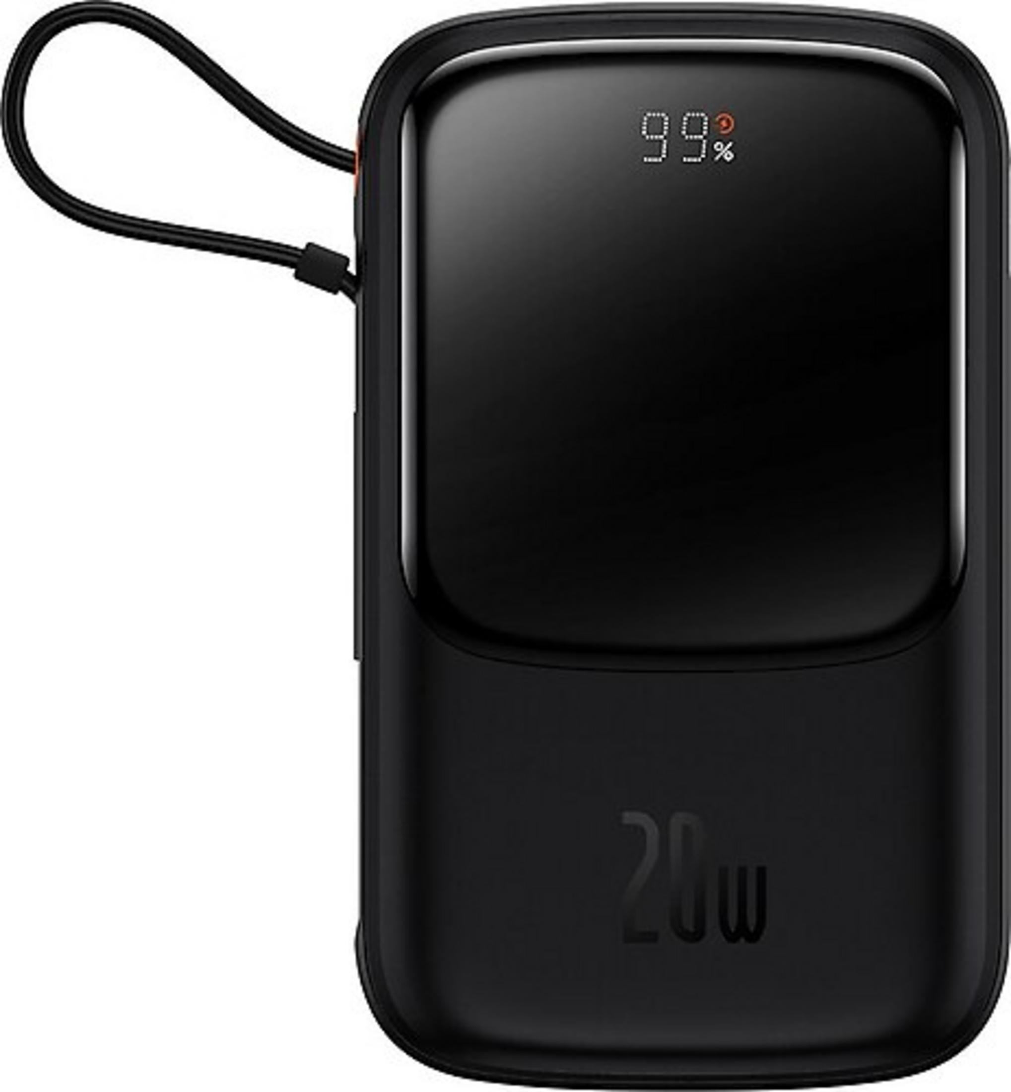 Power bank nero con 99% di carica e display 20W, con laccetto.