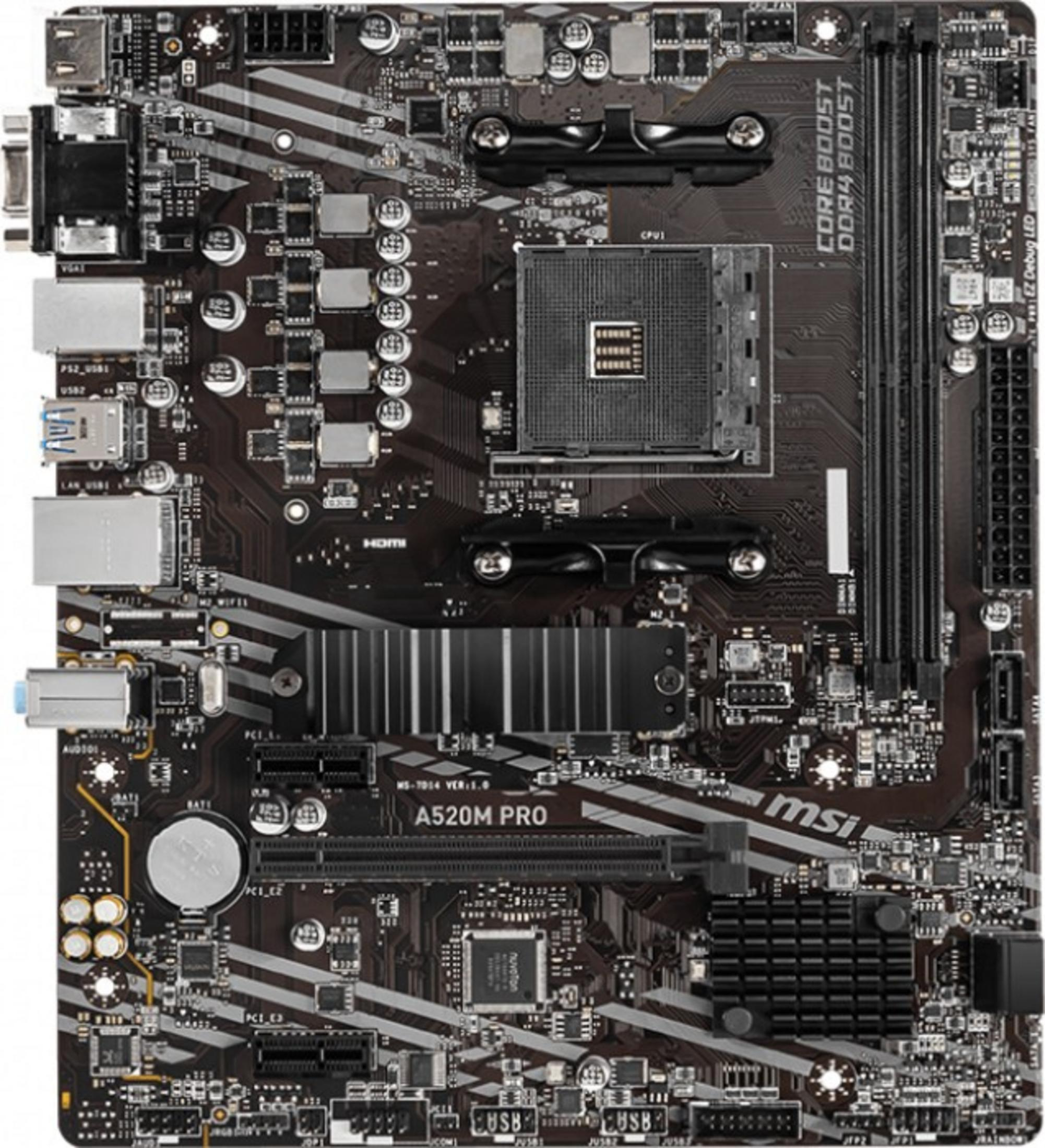 Una scheda madre scura con socket CPU, slot RAM e vari connettori.