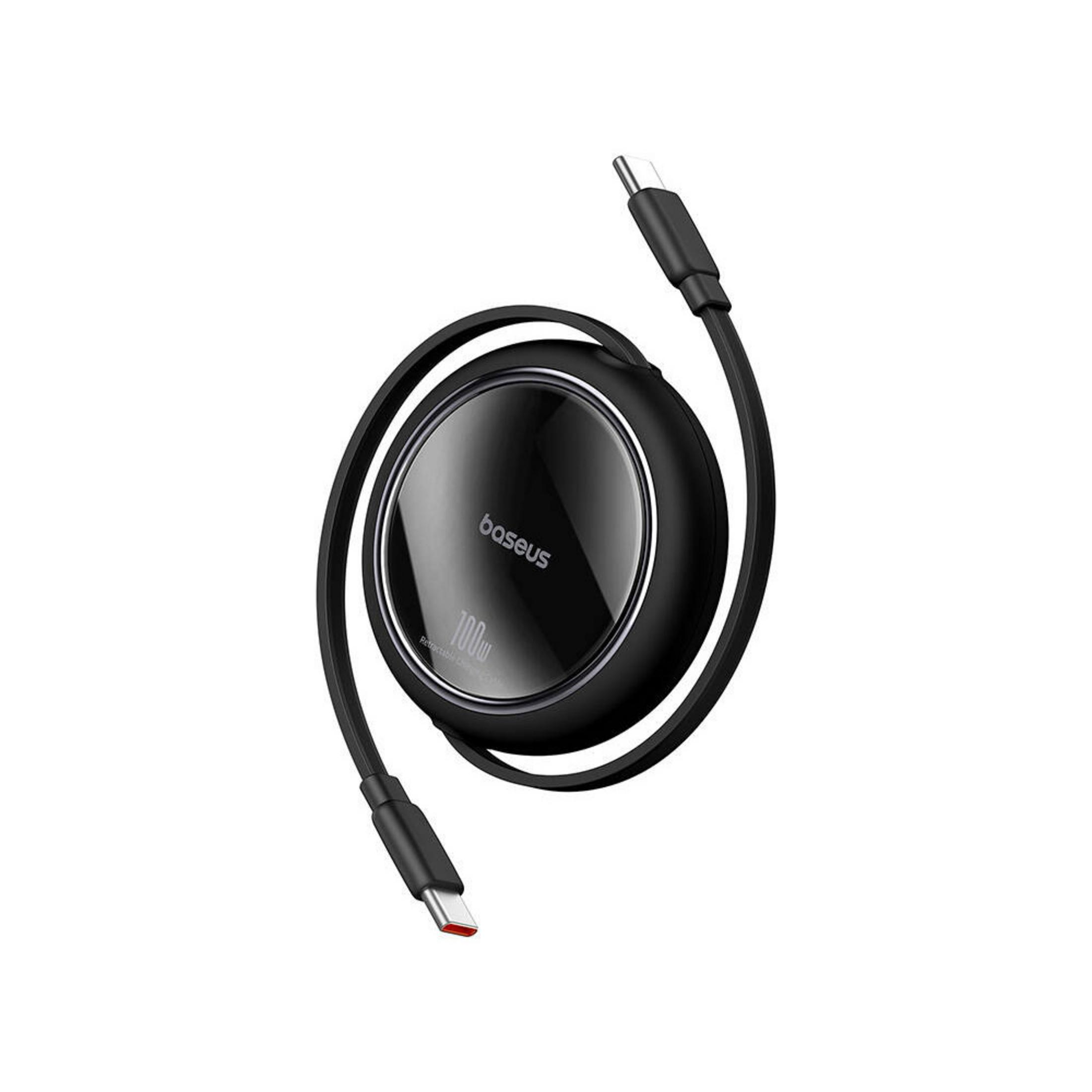 Caricatore rotondo nero Baseus da 100W con cavi USB-C.