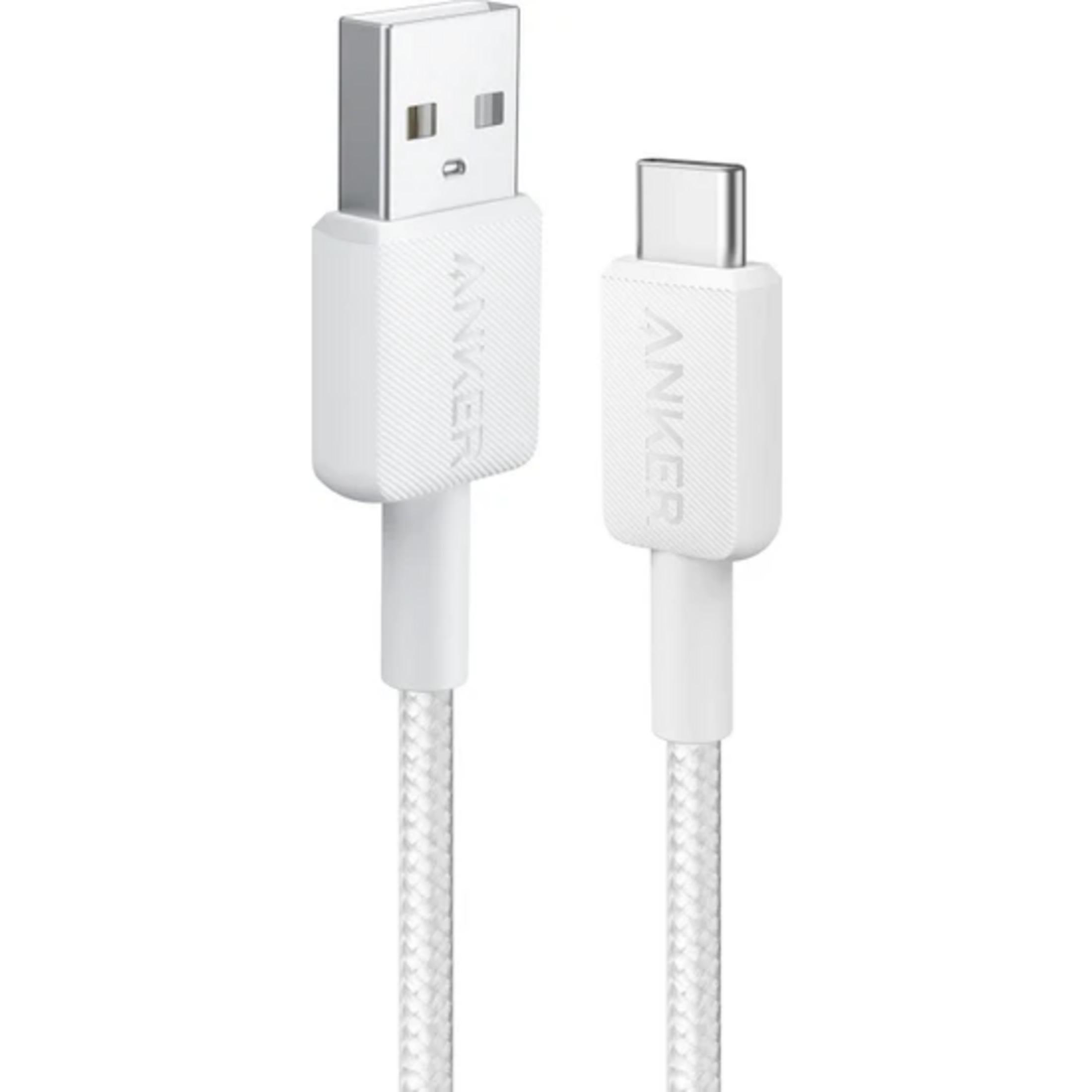 Un cavo Anker bianco intrecciato da USB-A a USB-C.