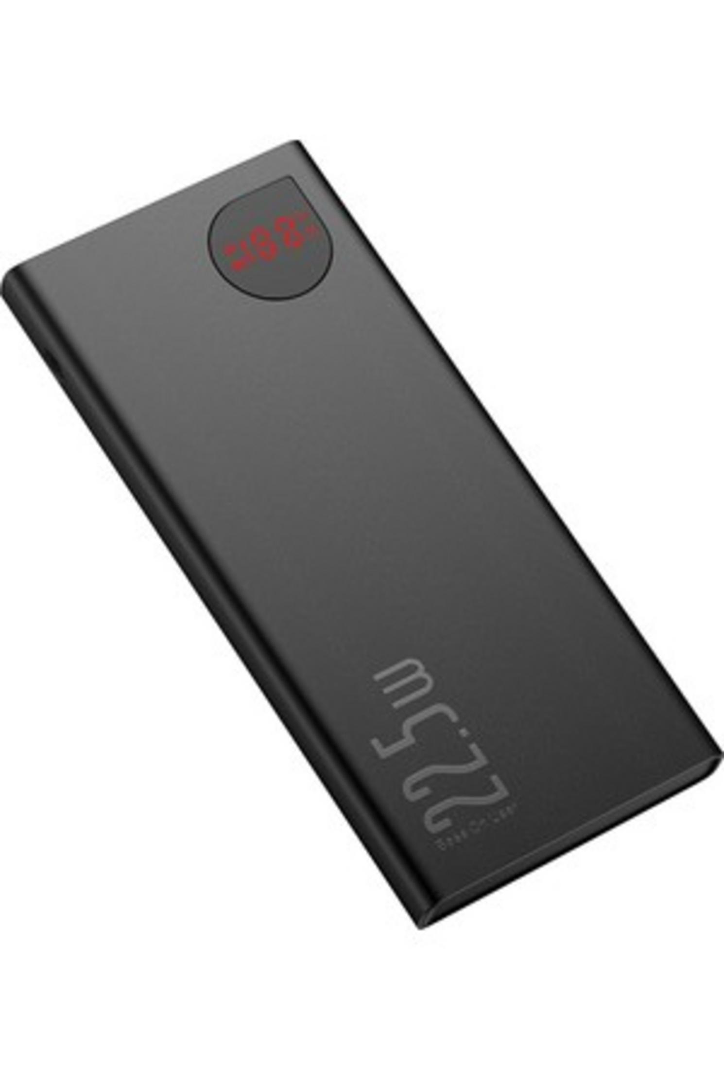 Power bank nero con display rosso e scritta 22,5W.