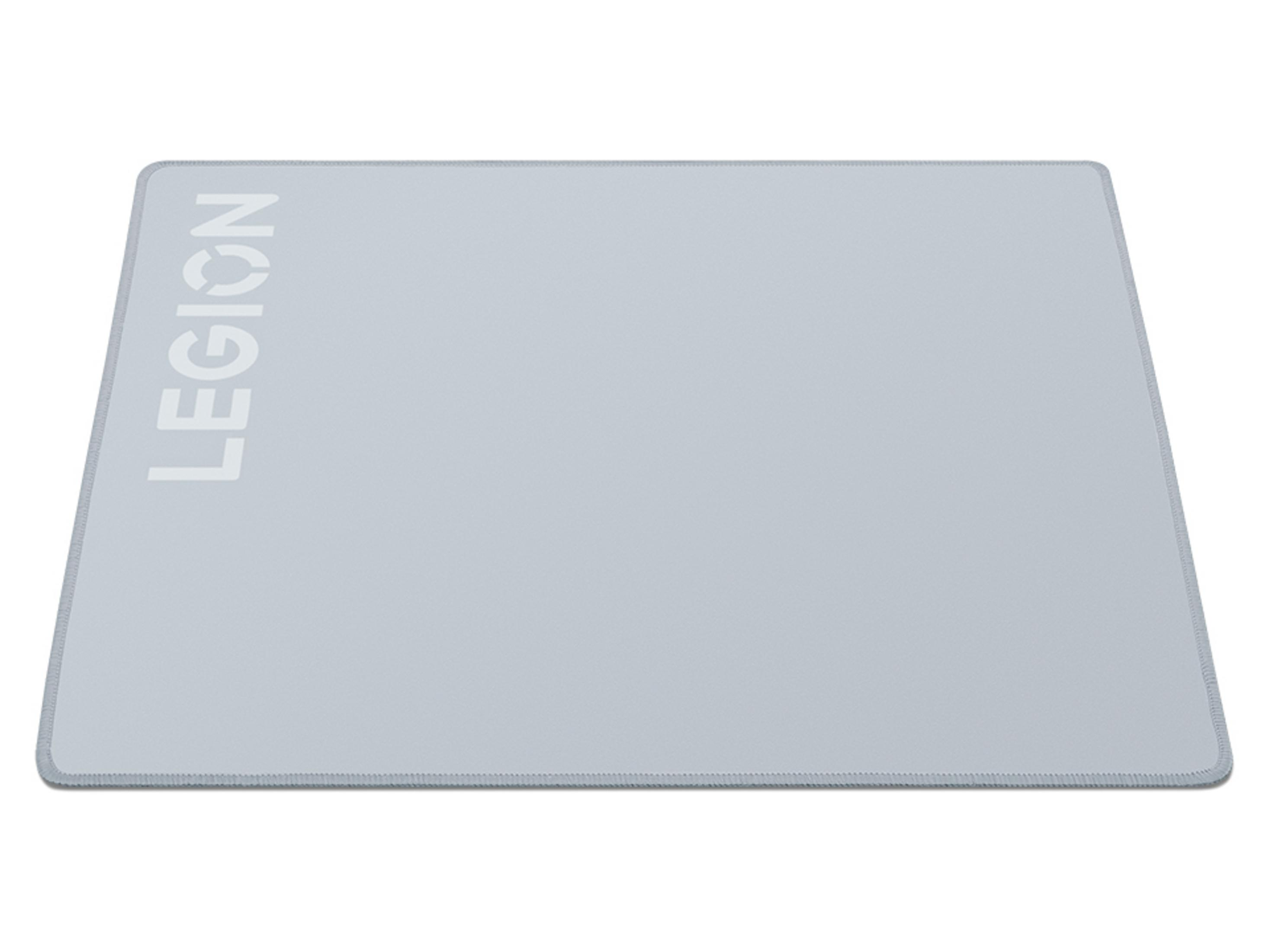 Light gray Legion mousepad with stitched edges and white logo.