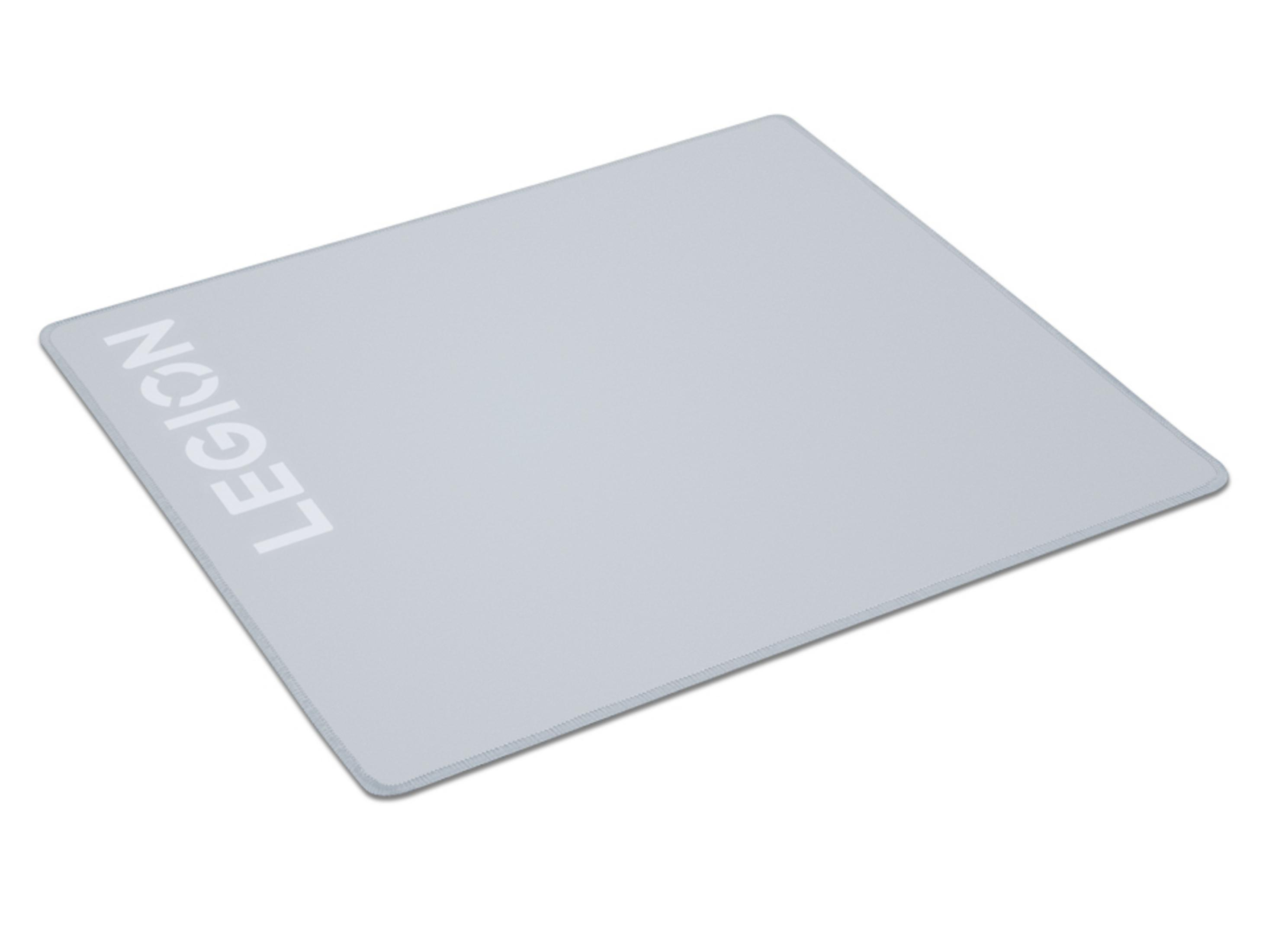 A light gray mousepad with the white "LEGION" logo on the left side.