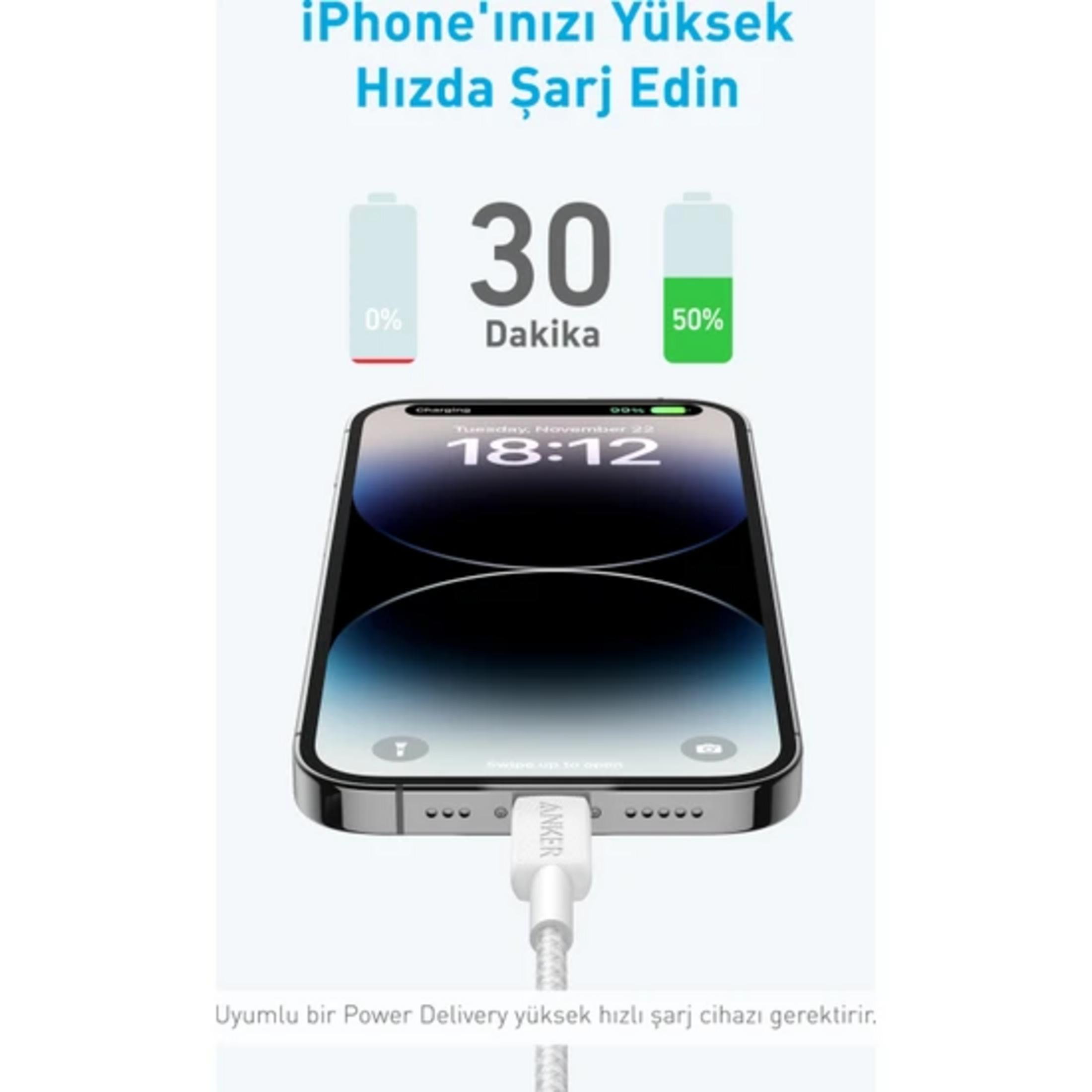 L'iPhone si carica velocemente: 0-50% in 30 min con cavo Anker.