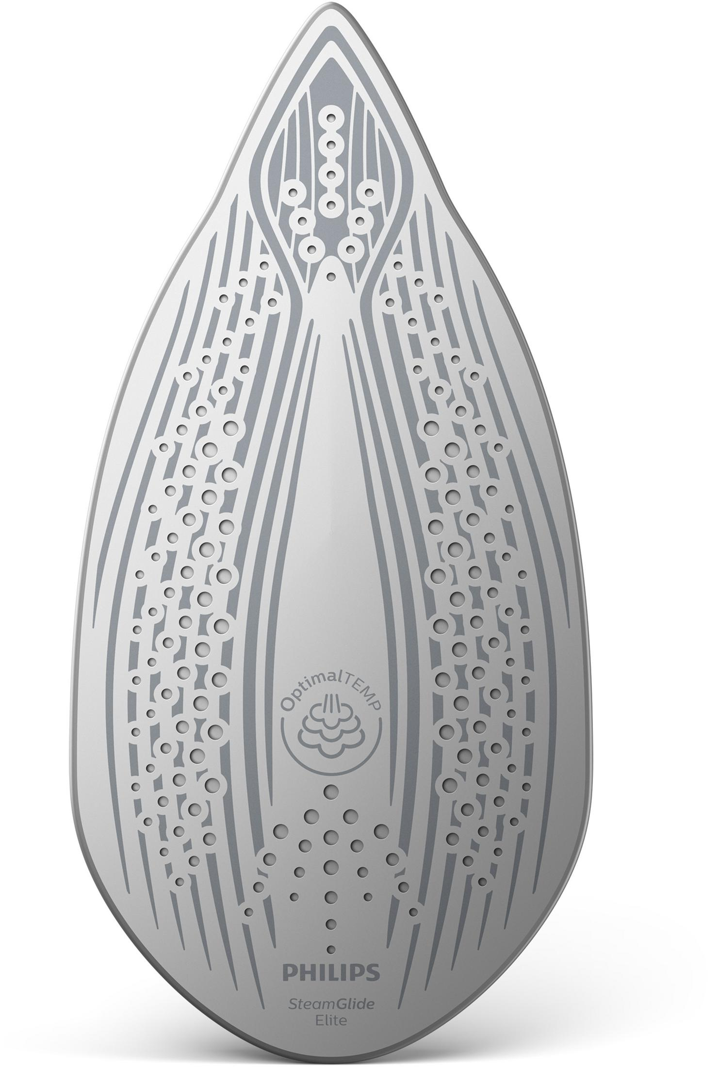 La piastra di un ferro Philips SteamGlide Elite, con fori per il vapore.