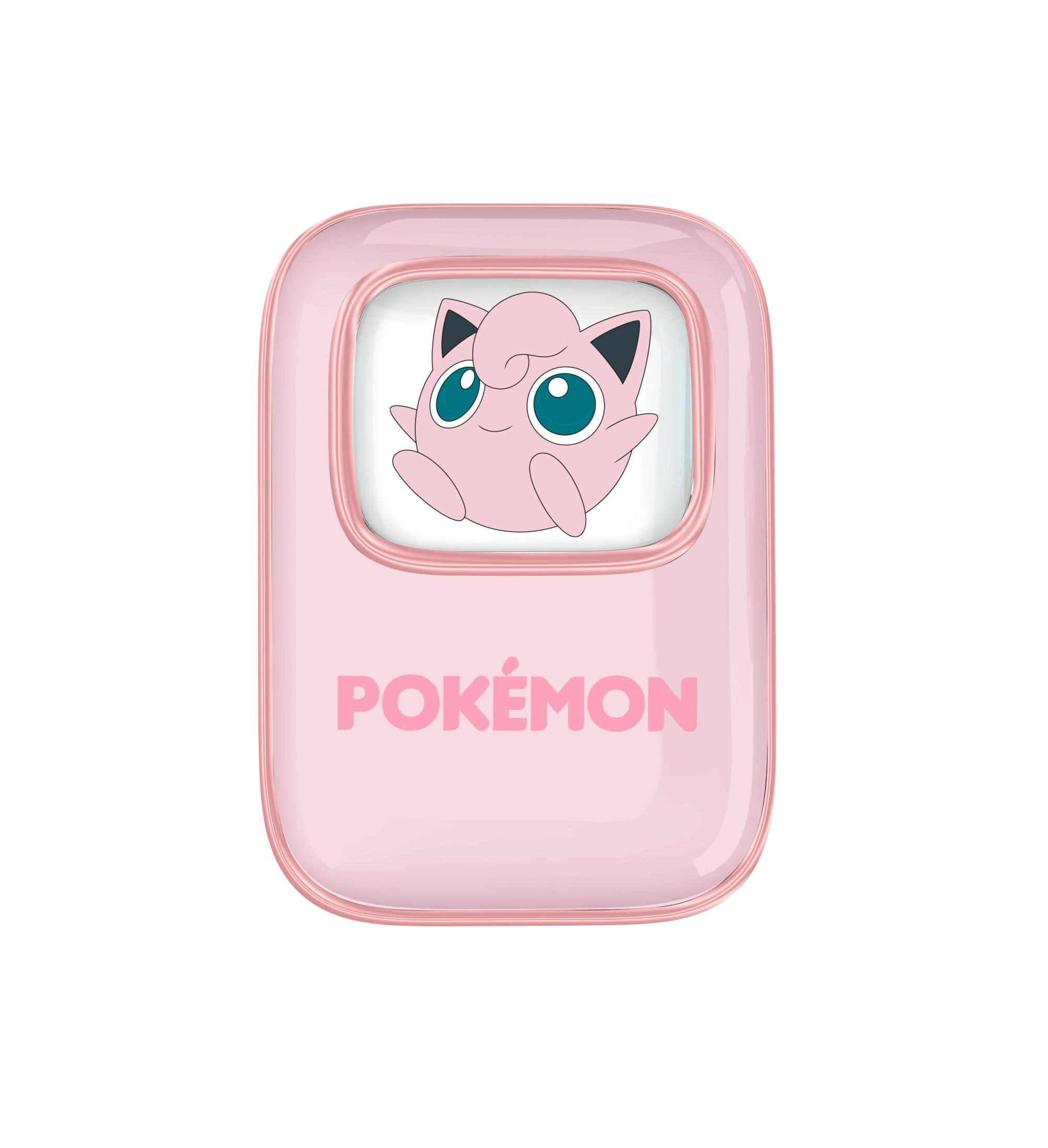 Una custodia rosa Pokémon con Jigglypuff e il logo Pokémon.