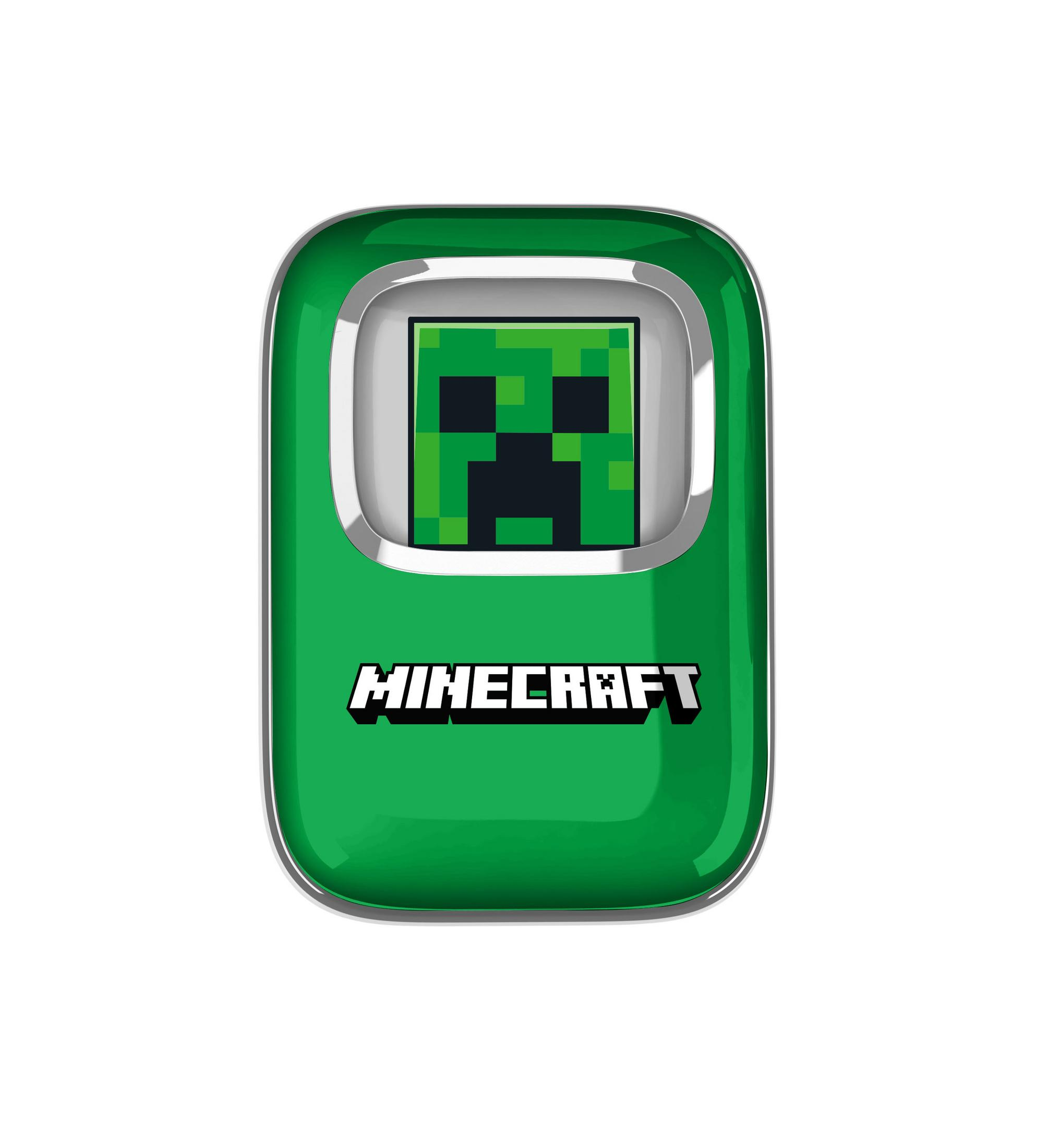 Logo Minecraft verde con faccia da Creeper e testo.