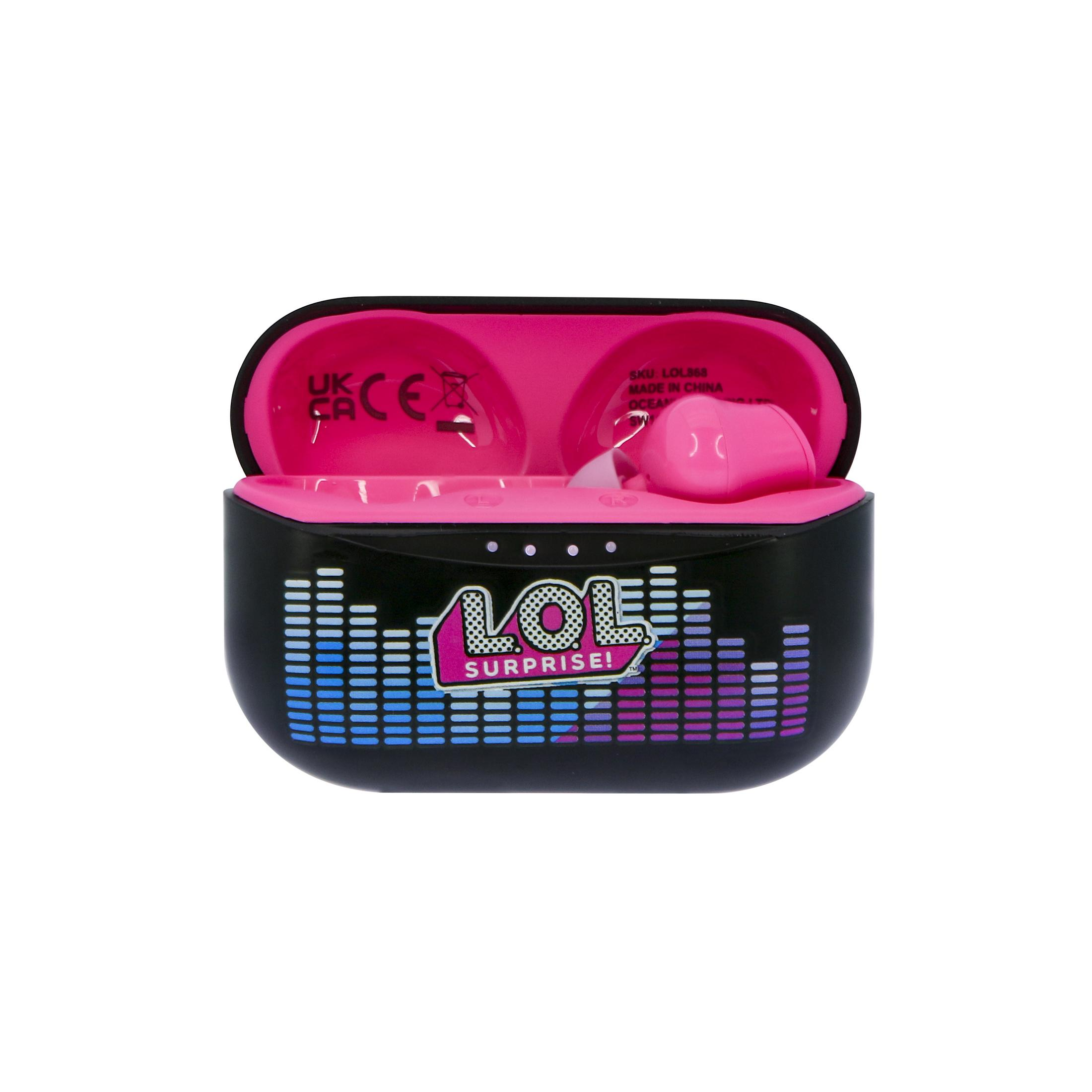 Custodia di ricarica nera con interno rosa e logo LOL Surprise.