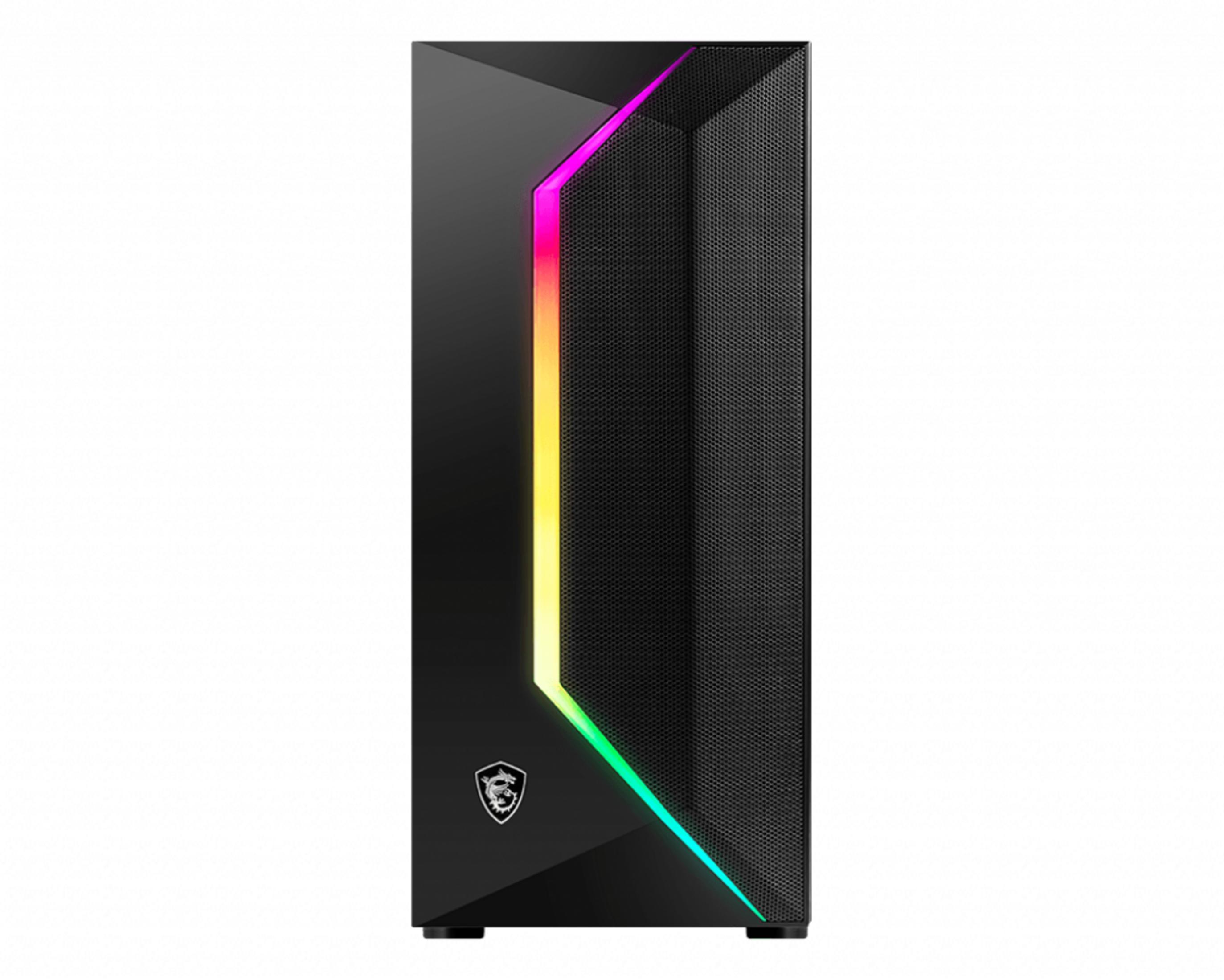 MSI logosu ve RGB aydınlatmalı siyah bilgisayar kasası.