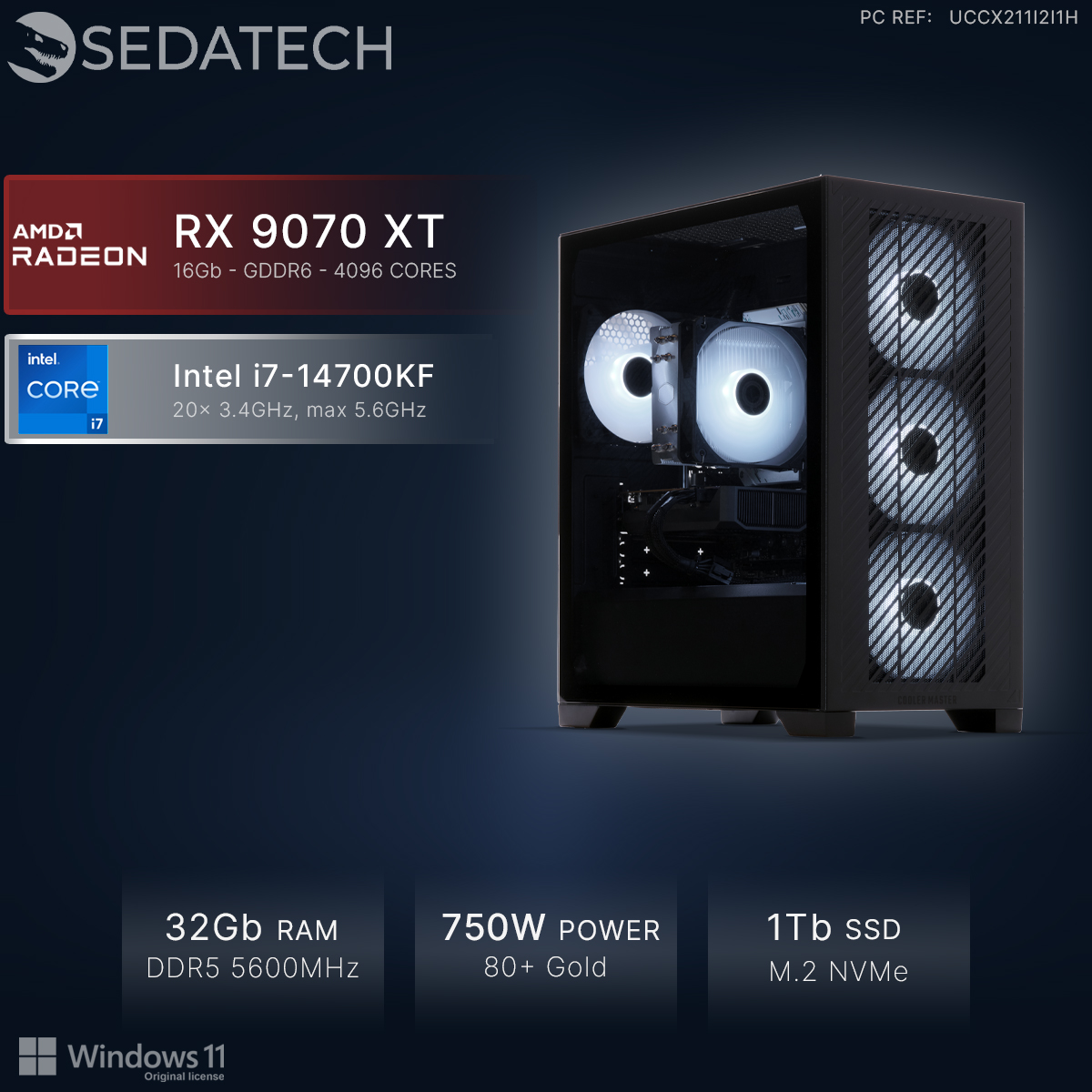 Gaming-PC: AMD RX 9070 XT, Intel i7-14700KF, 32GB RAM, 1TB SSD.