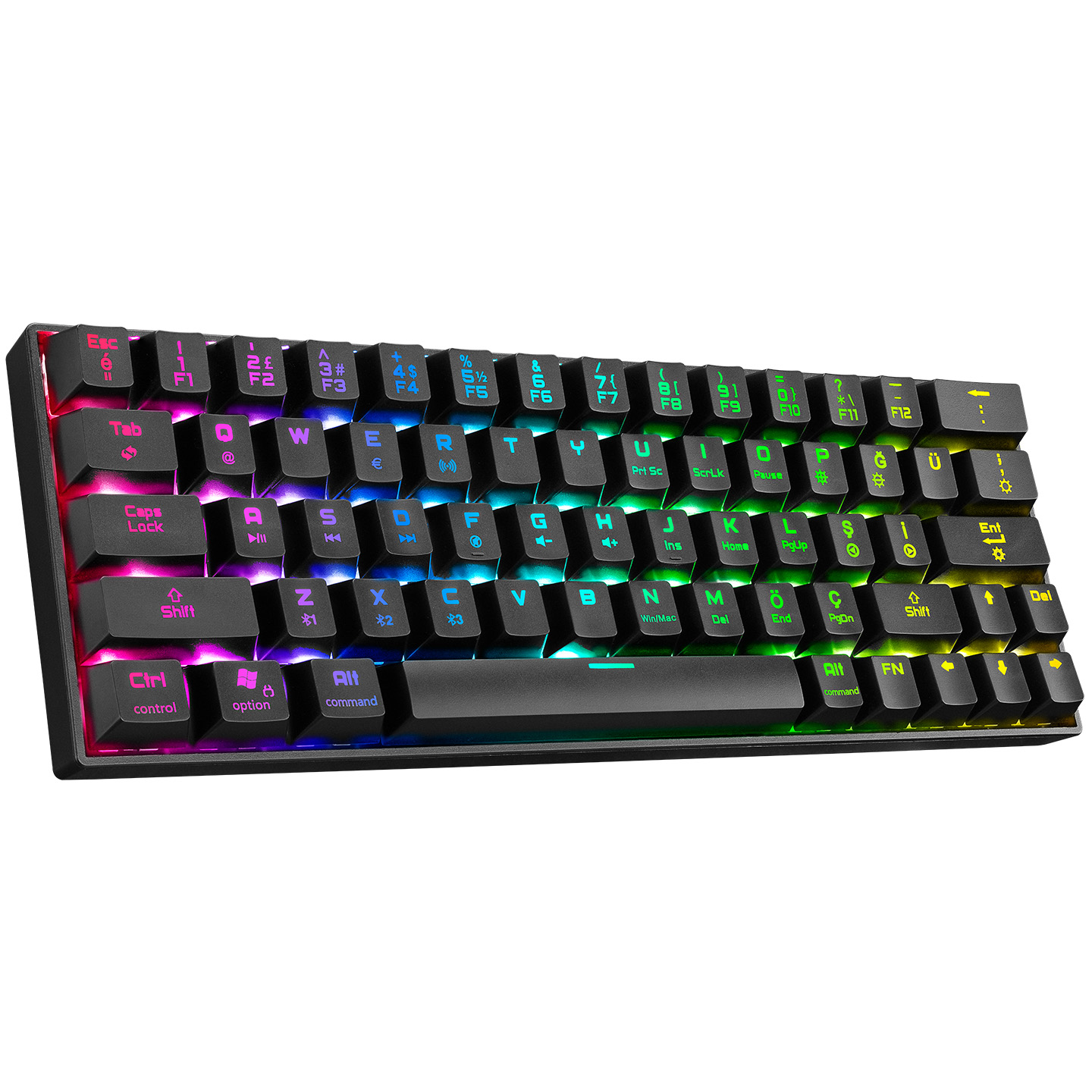 Renkli RGB tuş arka aydınlatmalı siyah klavye.