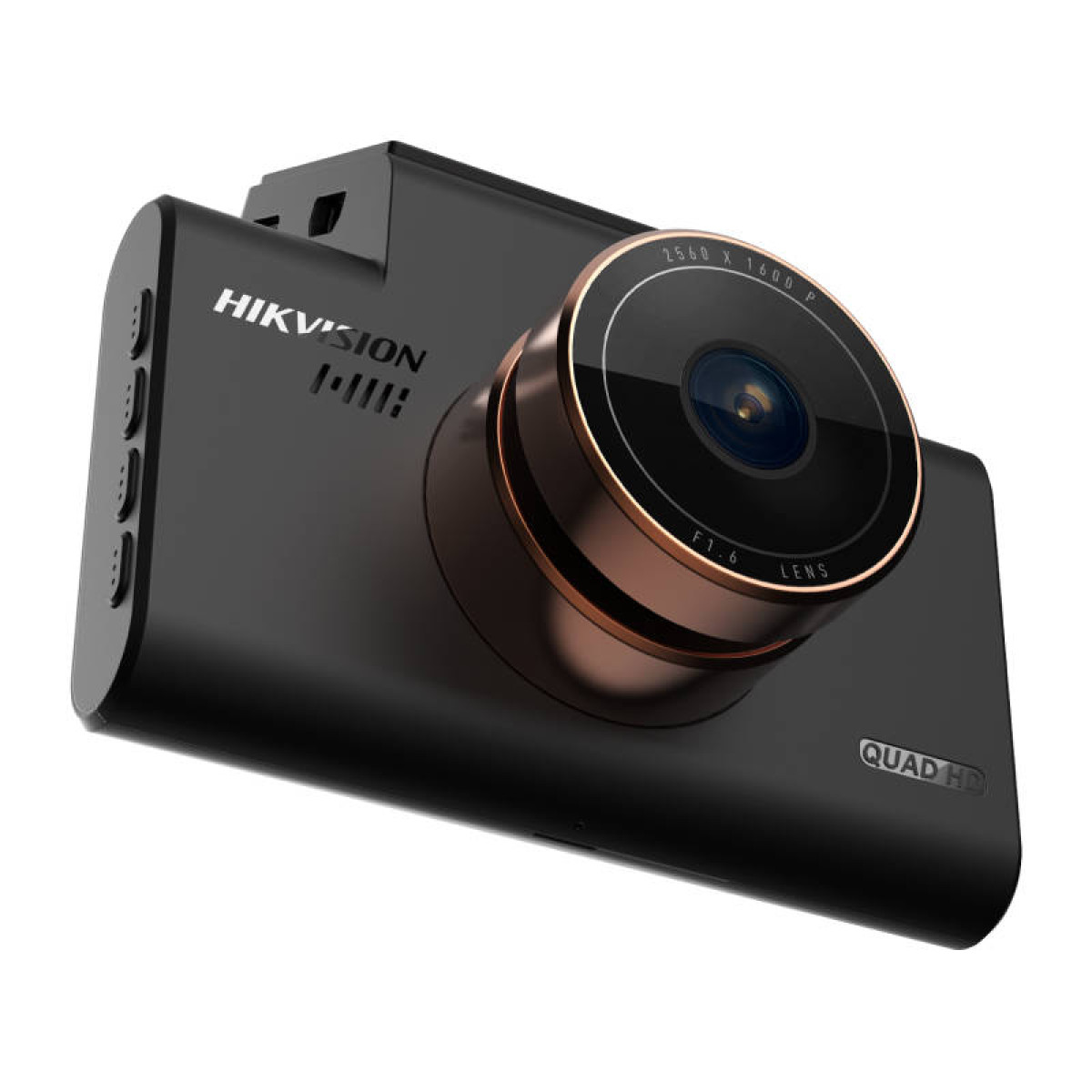 HIKVISION logosuna ve Quad HD markasına sahip siyah araç kamerası.